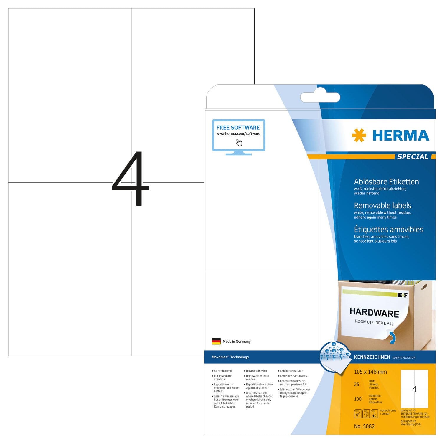 HERMA Etiketten 5082 weiß 105,0 x 148,0 mm