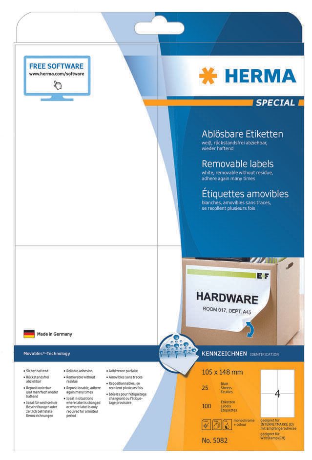 HERMA Etiketten 5082 weiß 105,0 x 148,0 mm