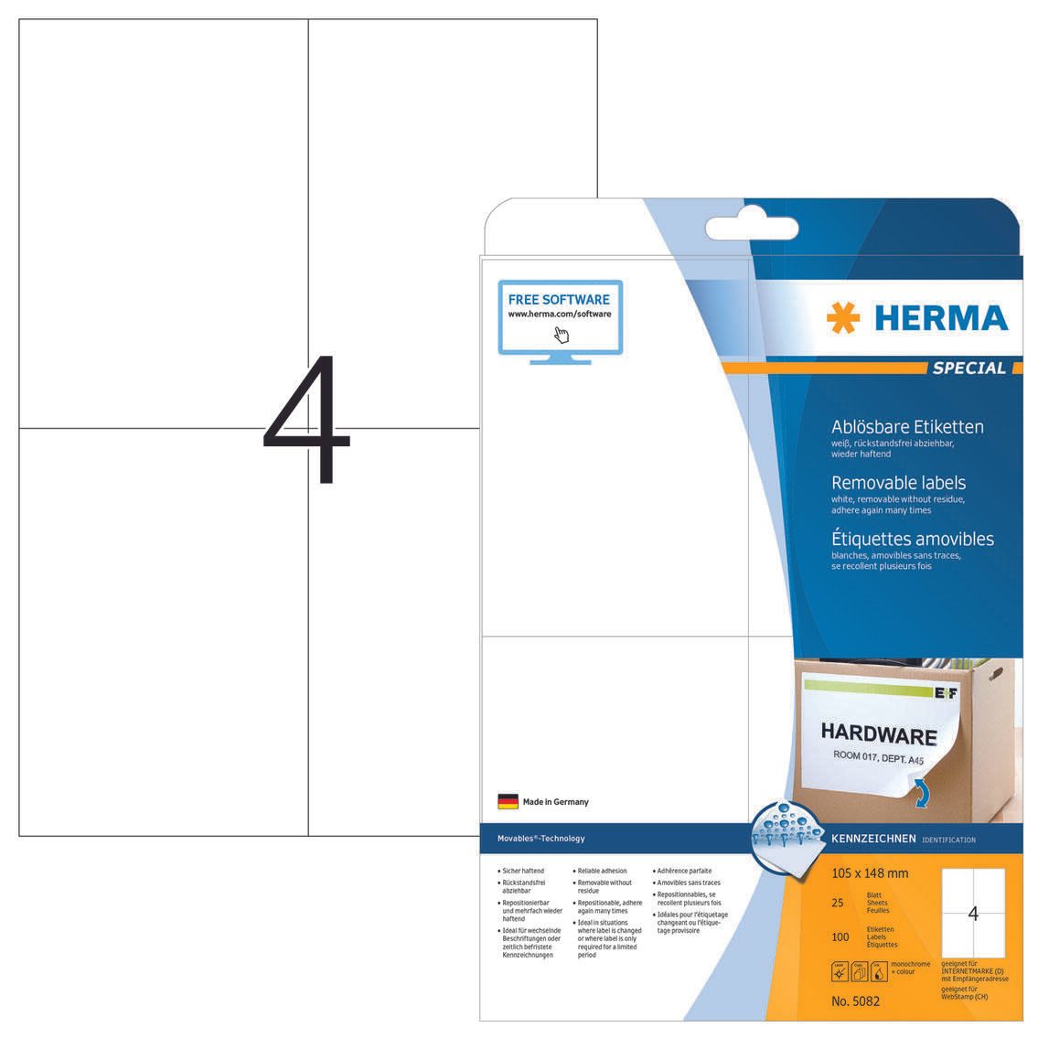 HERMA Etiketten 5082 weiß 105,0 x 148,0 mm