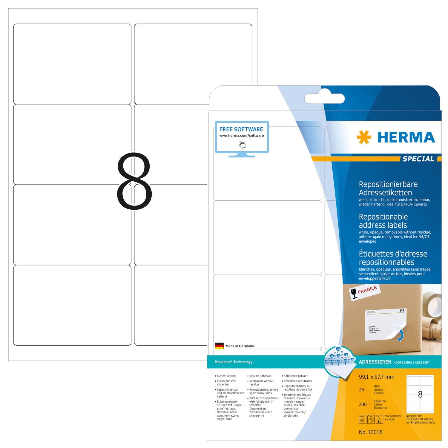 HERMA Adressetiketten 10018 weiß 99,1 x 67,7 mm