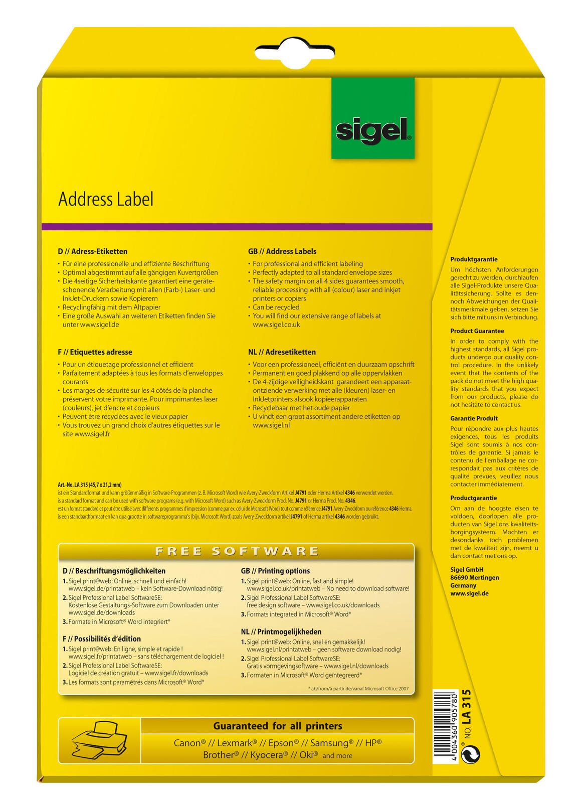 SIGEL Adressetiketten LA315 weiß 45,7 x 21,2 mm