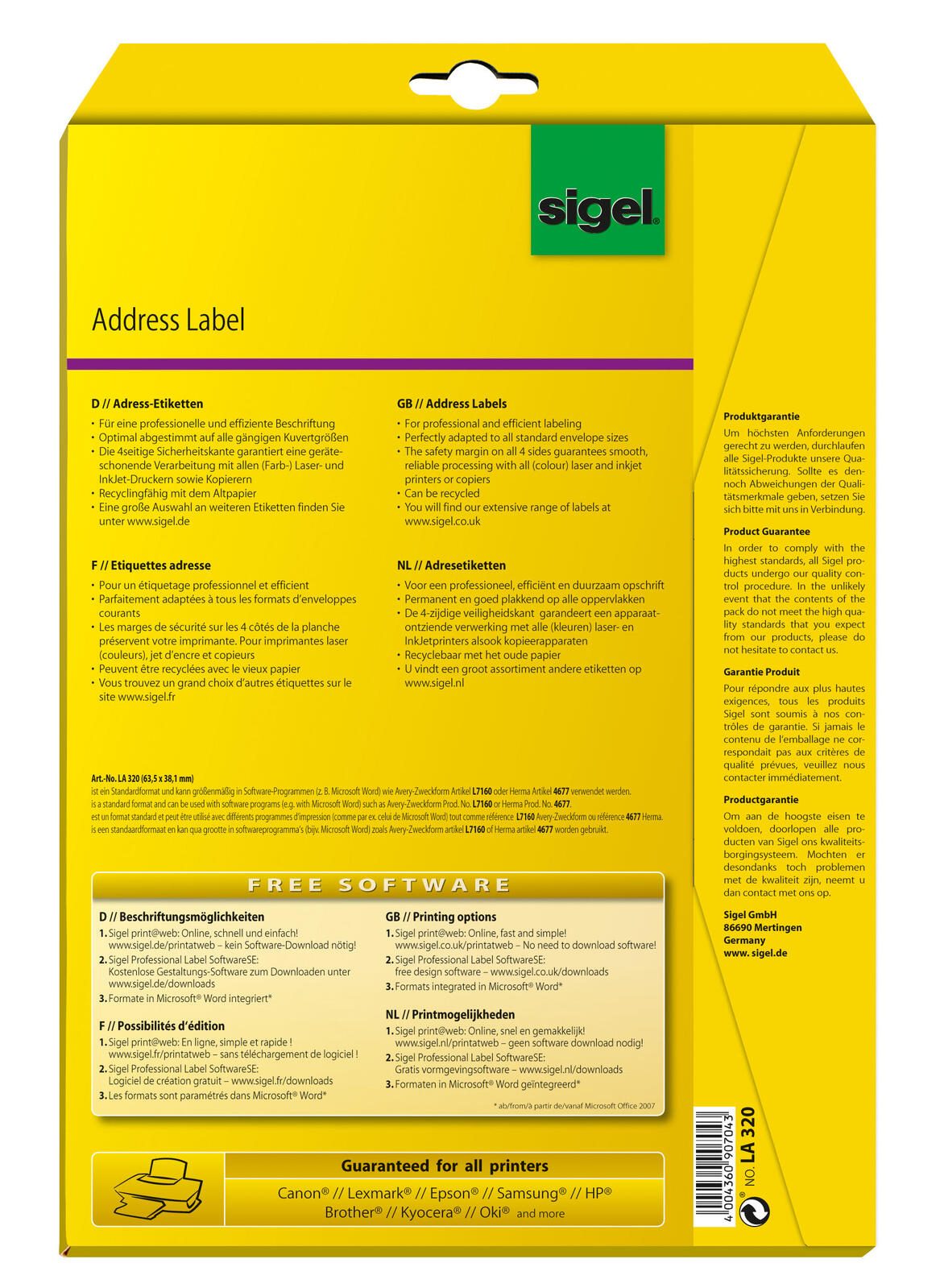 SIGEL Adressetiketten LA320 weiß 63,5 x 38,1 mm