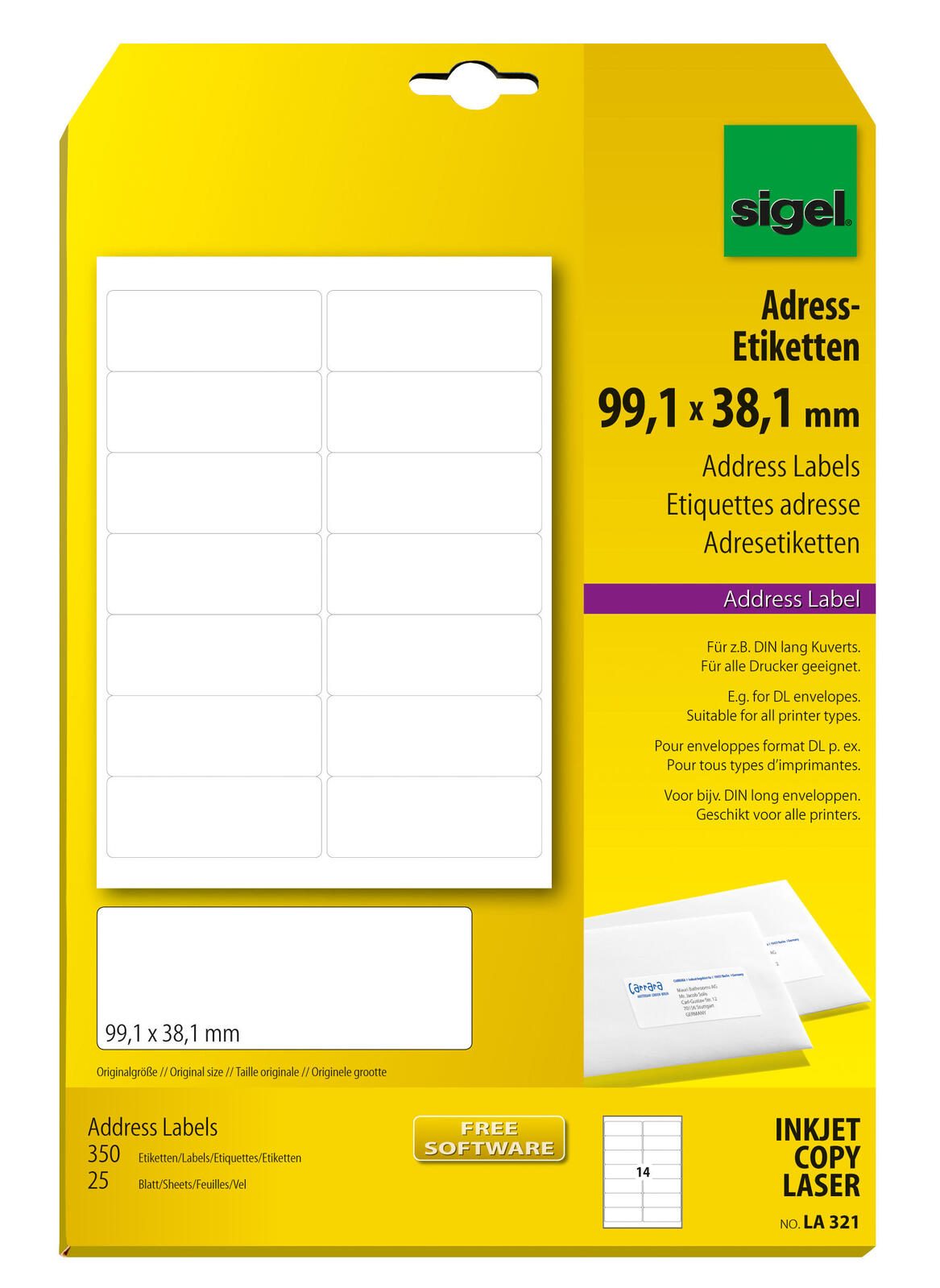 SIGEL Adressetiketten LA321 weiß 99,1 x 38,1 mm