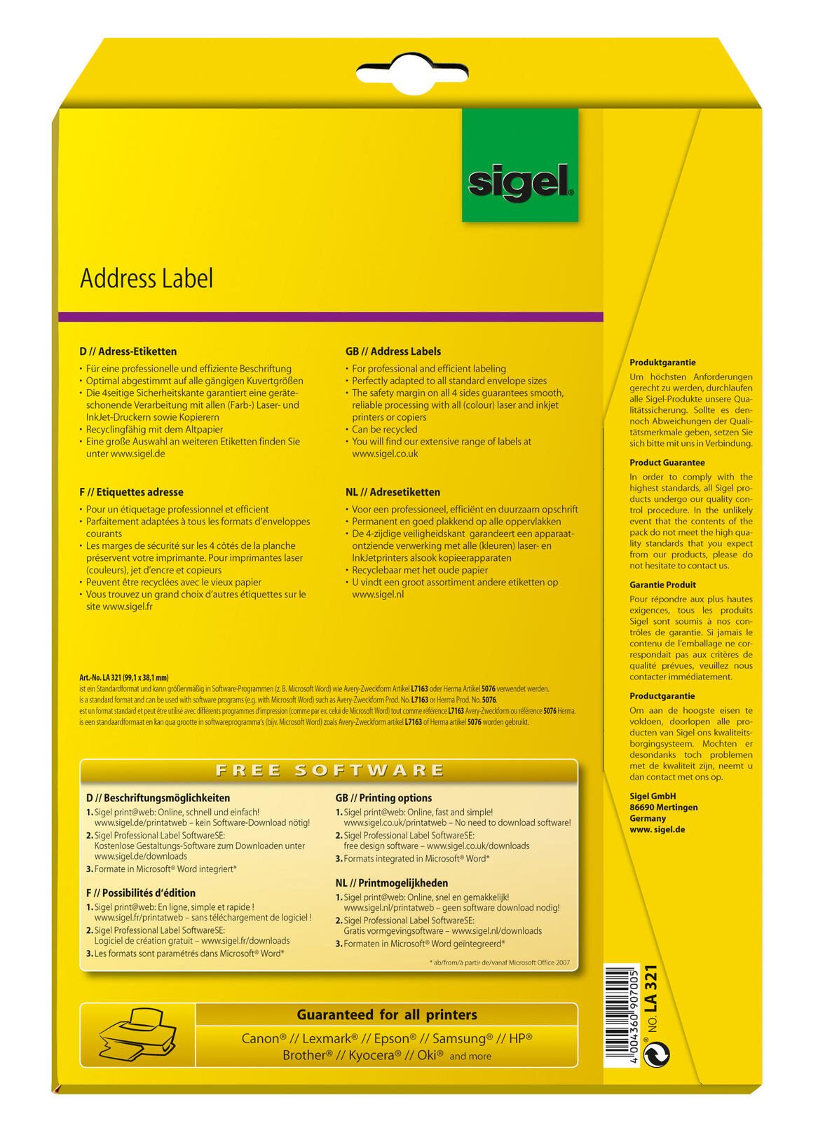 SIGEL Adressetiketten LA321 weiß 99,1 x 38,1 mm