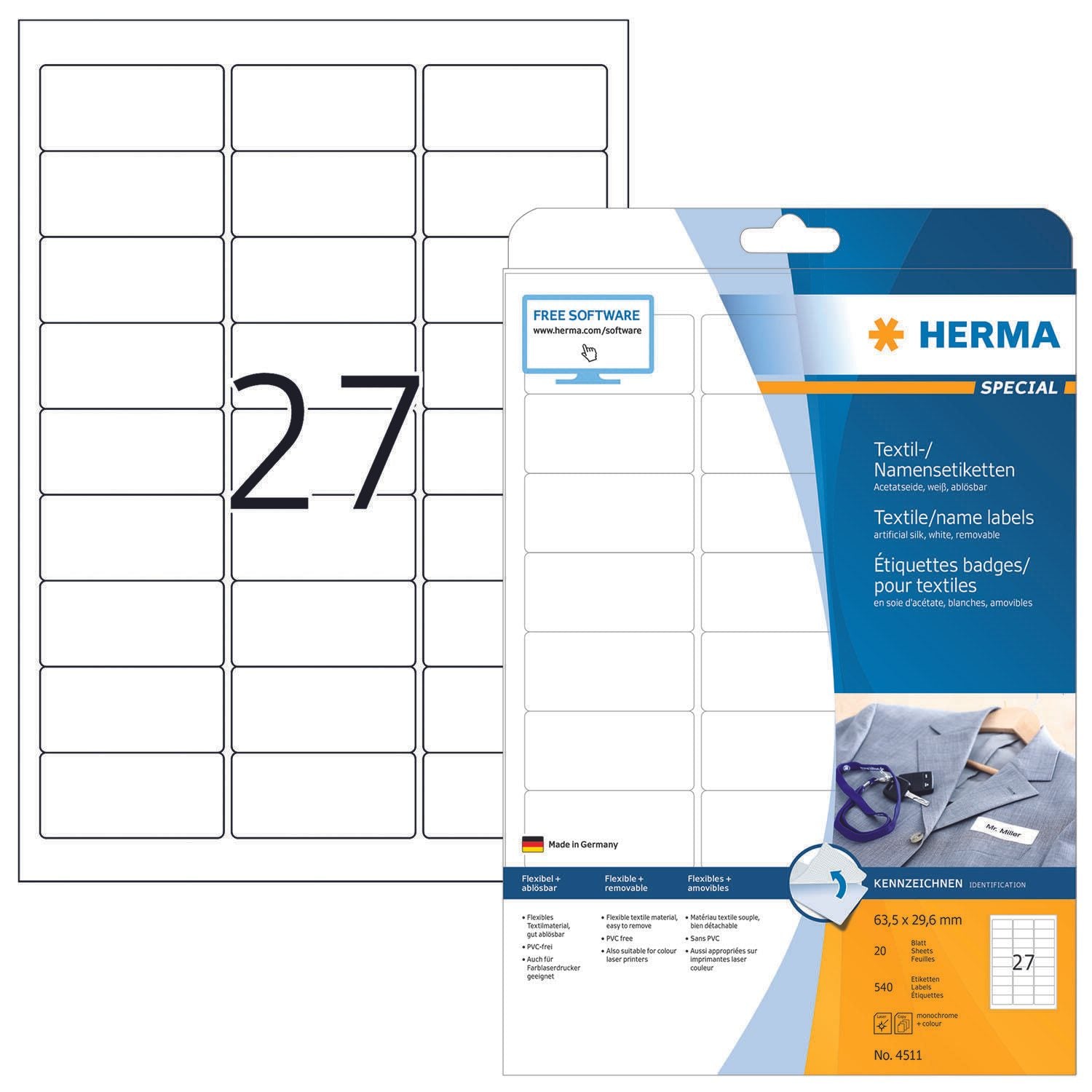 HERMA Namensetiketten 4511 weiß 63,5 x 29,6 mm