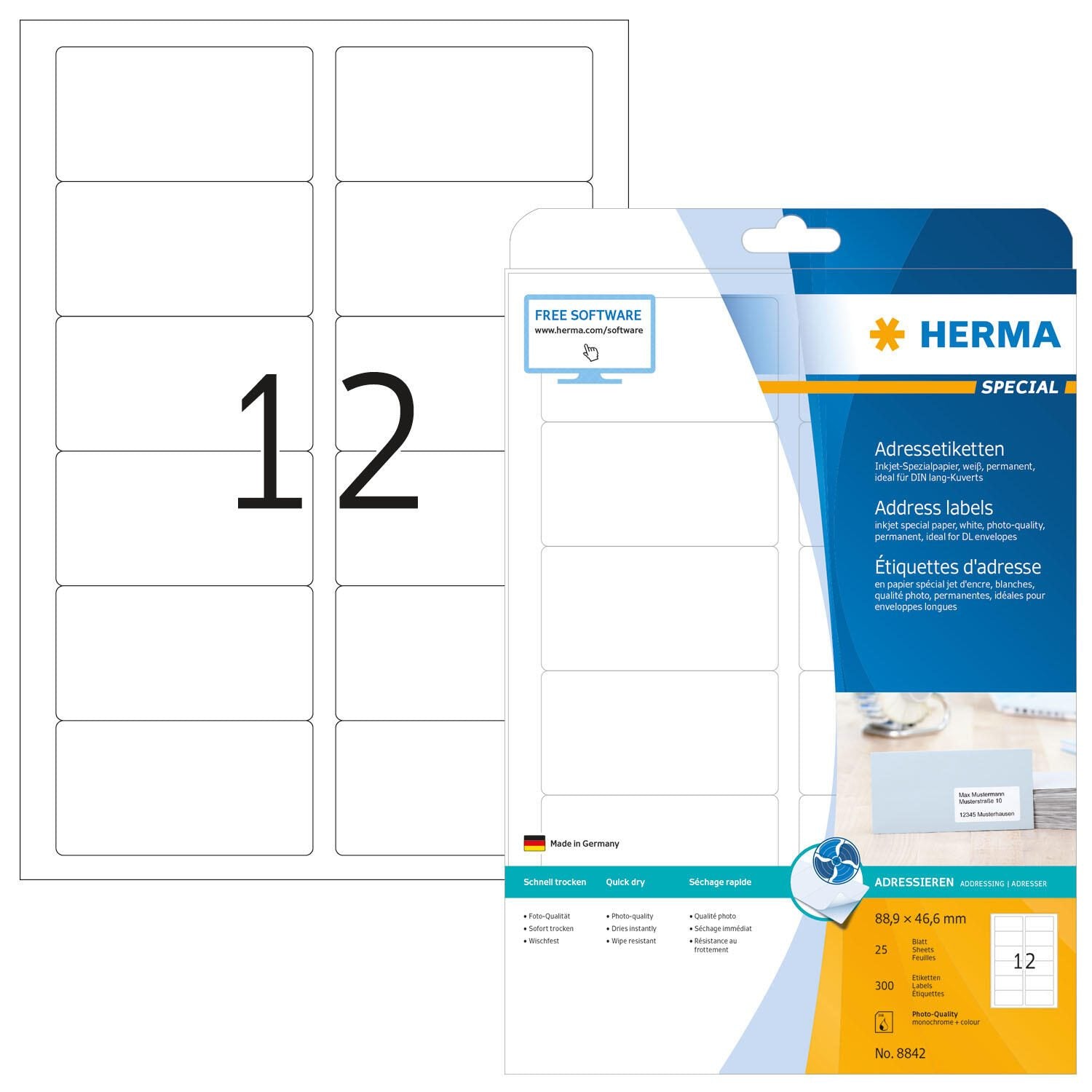 HERMA Adressetiketten 8842 weiß 88,9 x 46,6 mm