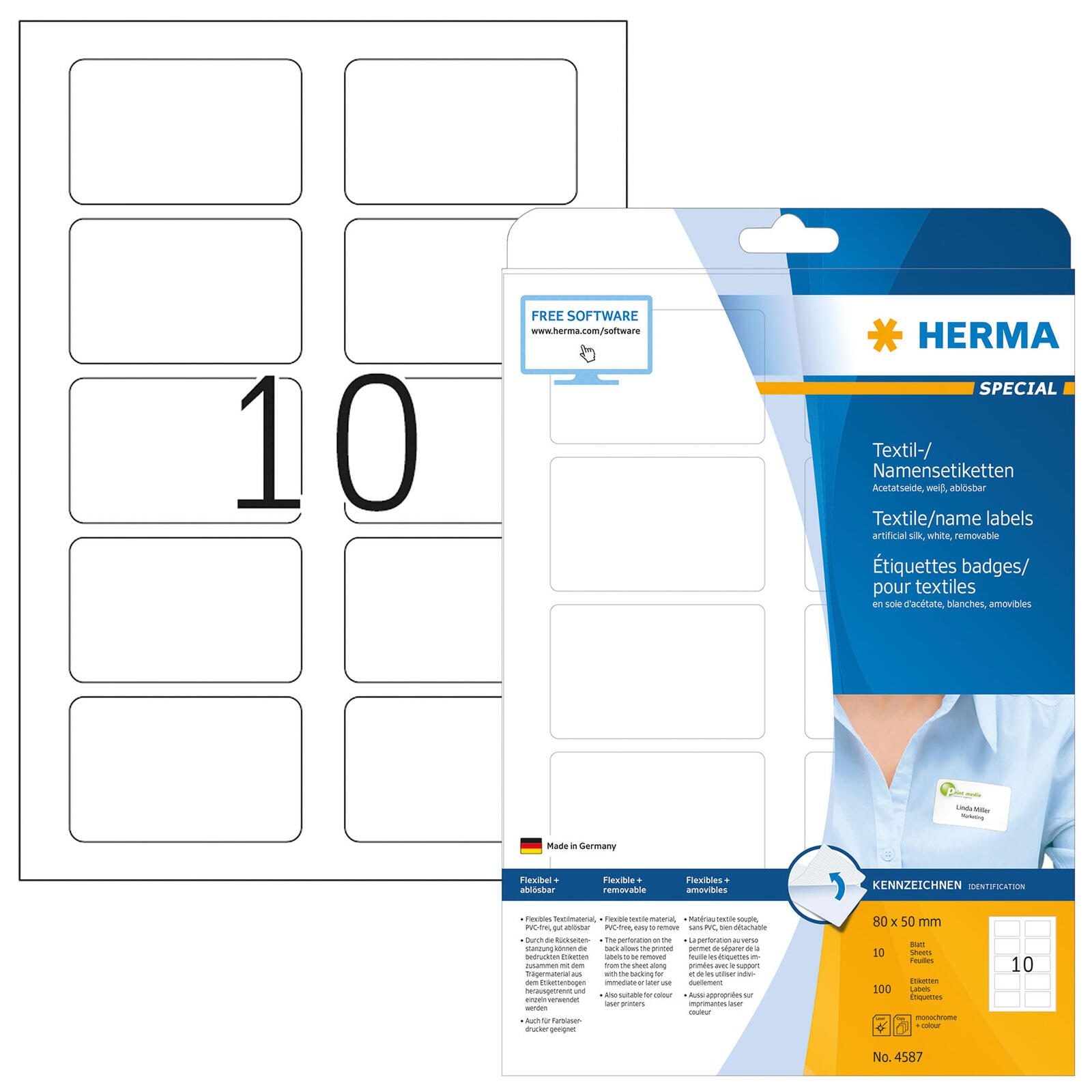 HERMA Namensetiketten 4587 weiß 80,0 x 50,0 mm