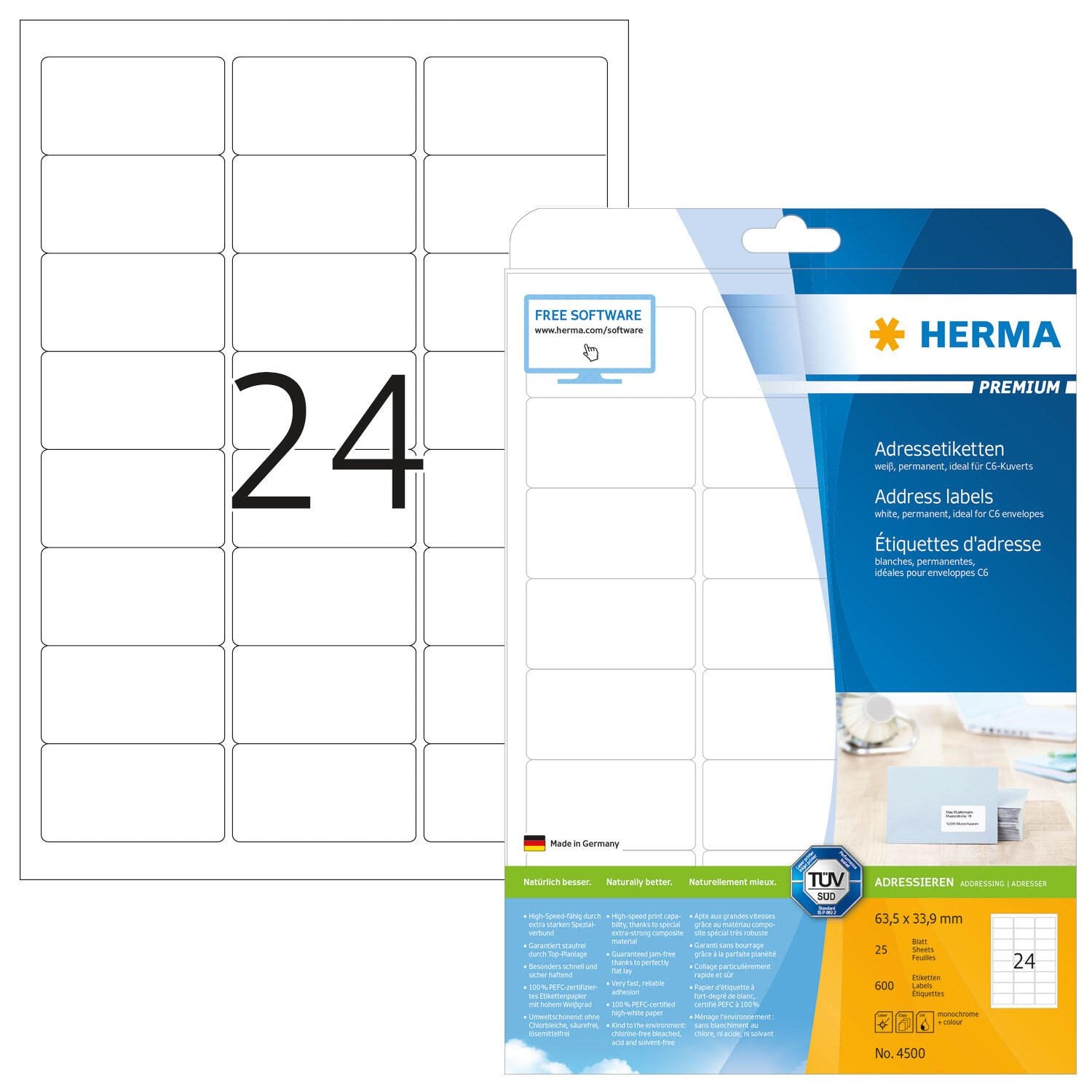 HERMA Adressetiketten 4500 weiß 63,5 x 33,9 mm