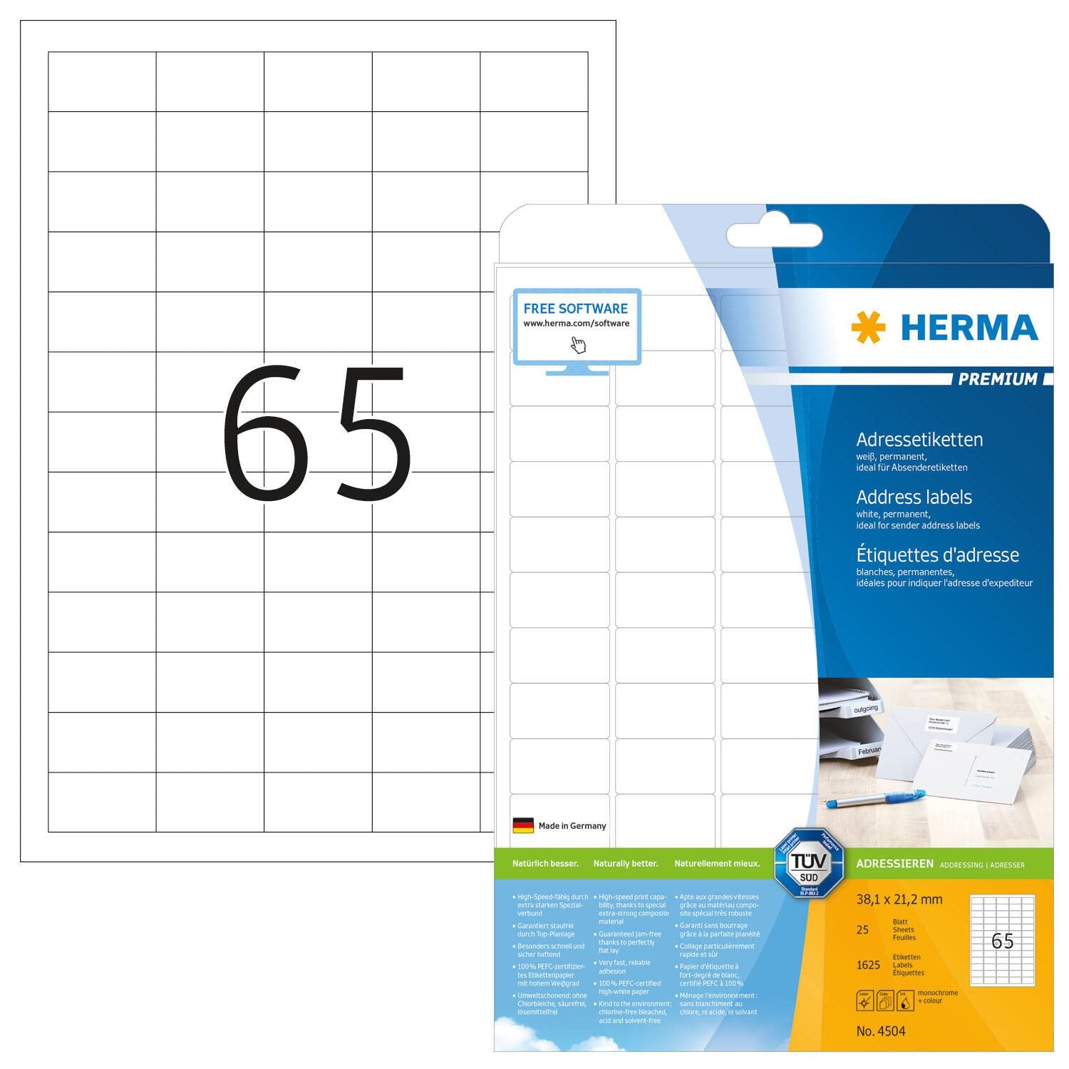 HERMA Adressetiketten 4504 weiß 38,1 x 21,2 mm