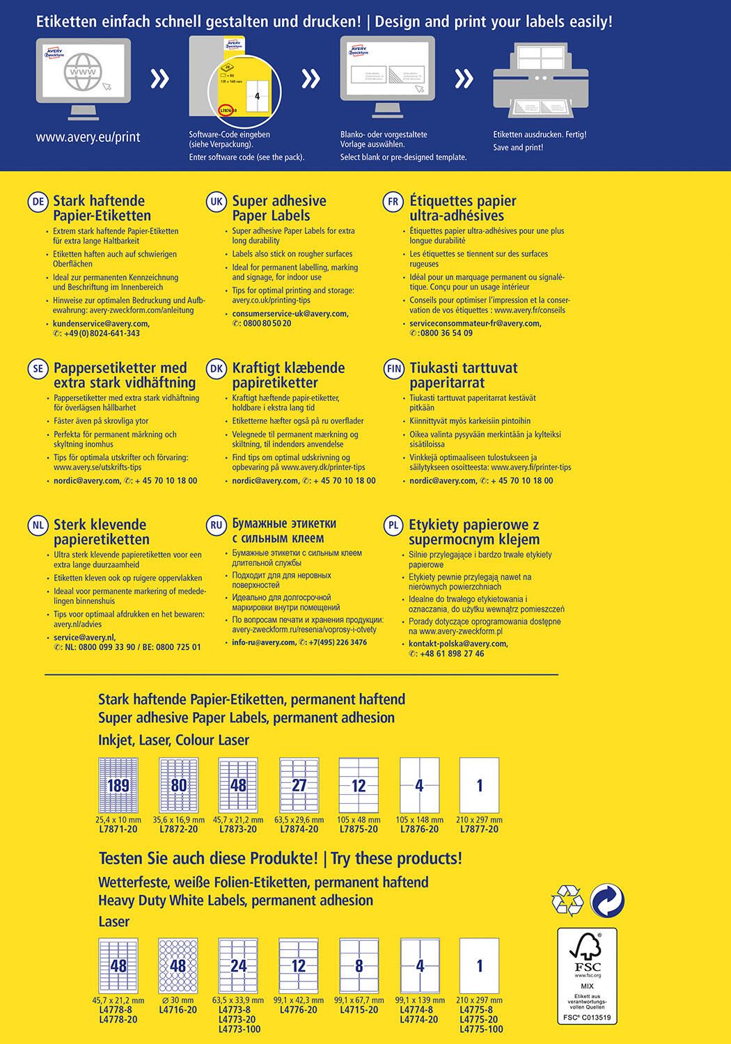 AVERY Zweckform Power-Etiketten L7871-20 weiß 25,4 x 10,0 mm
