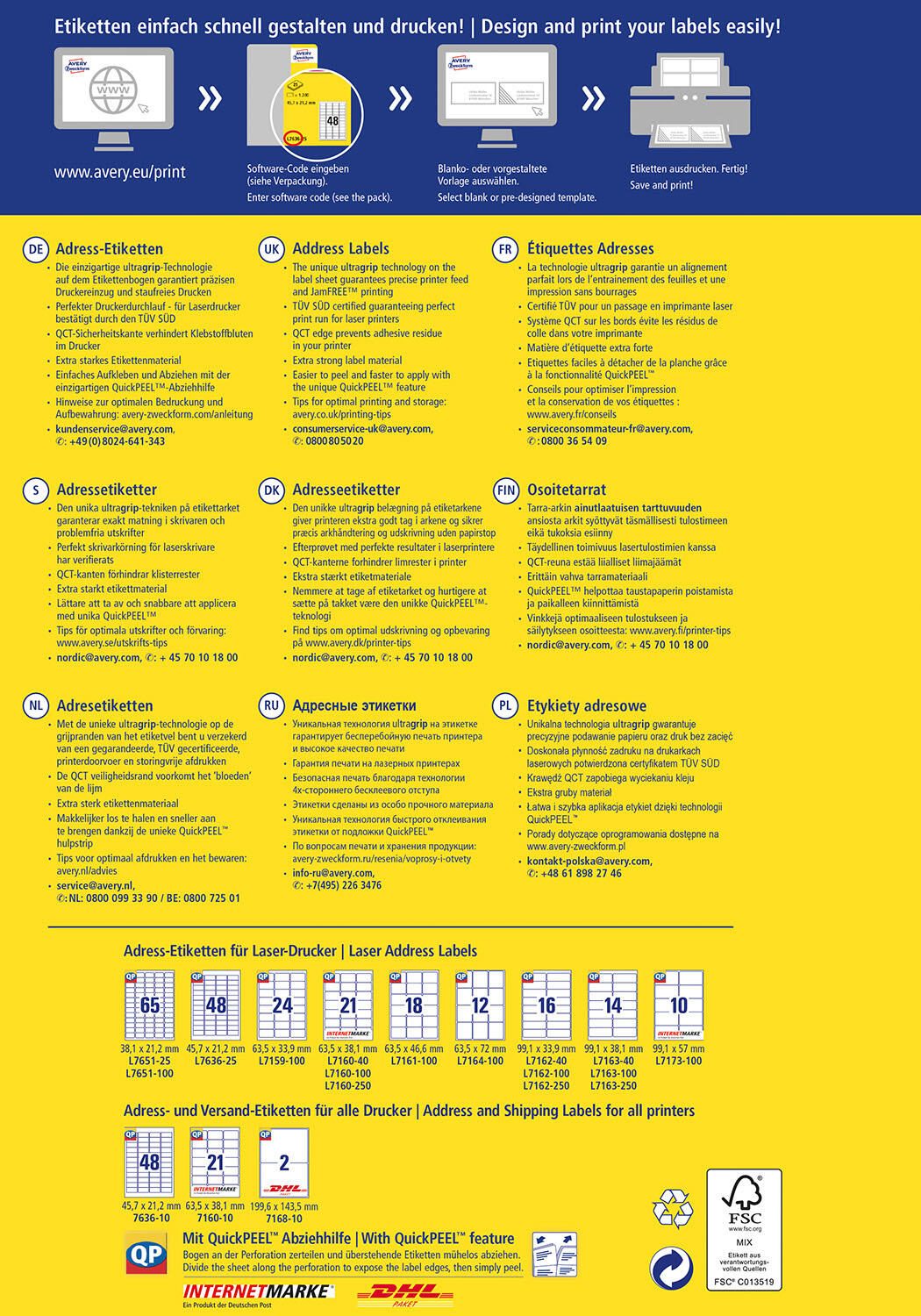 AVERY Zweckform Adressetiketten 7636-10 weiß 45,7 x 21,2 mm