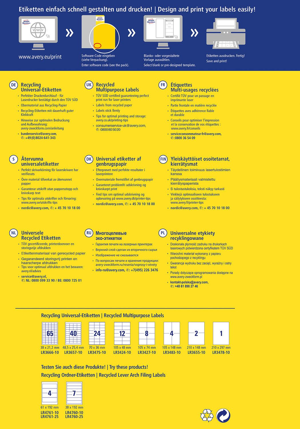 AVERY Zweckform Etiketten LR3478-10 weiß 210,0 x 297,0 mm