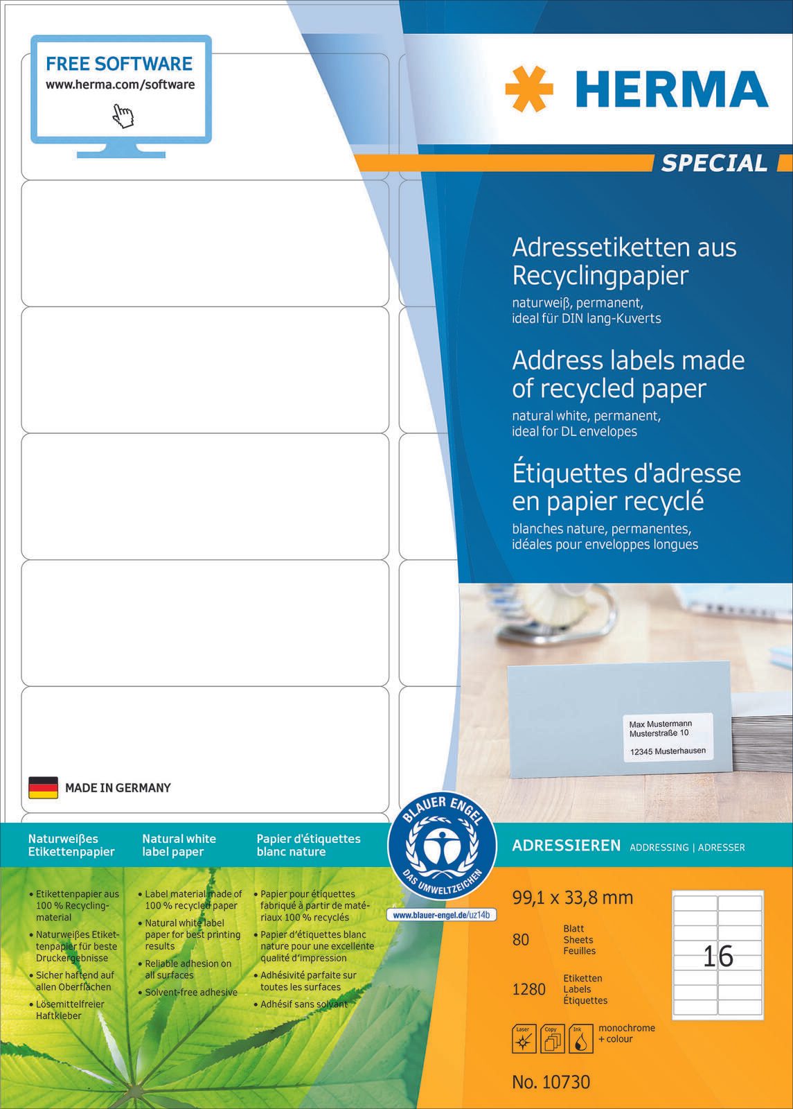 HERMA Etiketten 10730 weiß 99,1 x 33,8 mm