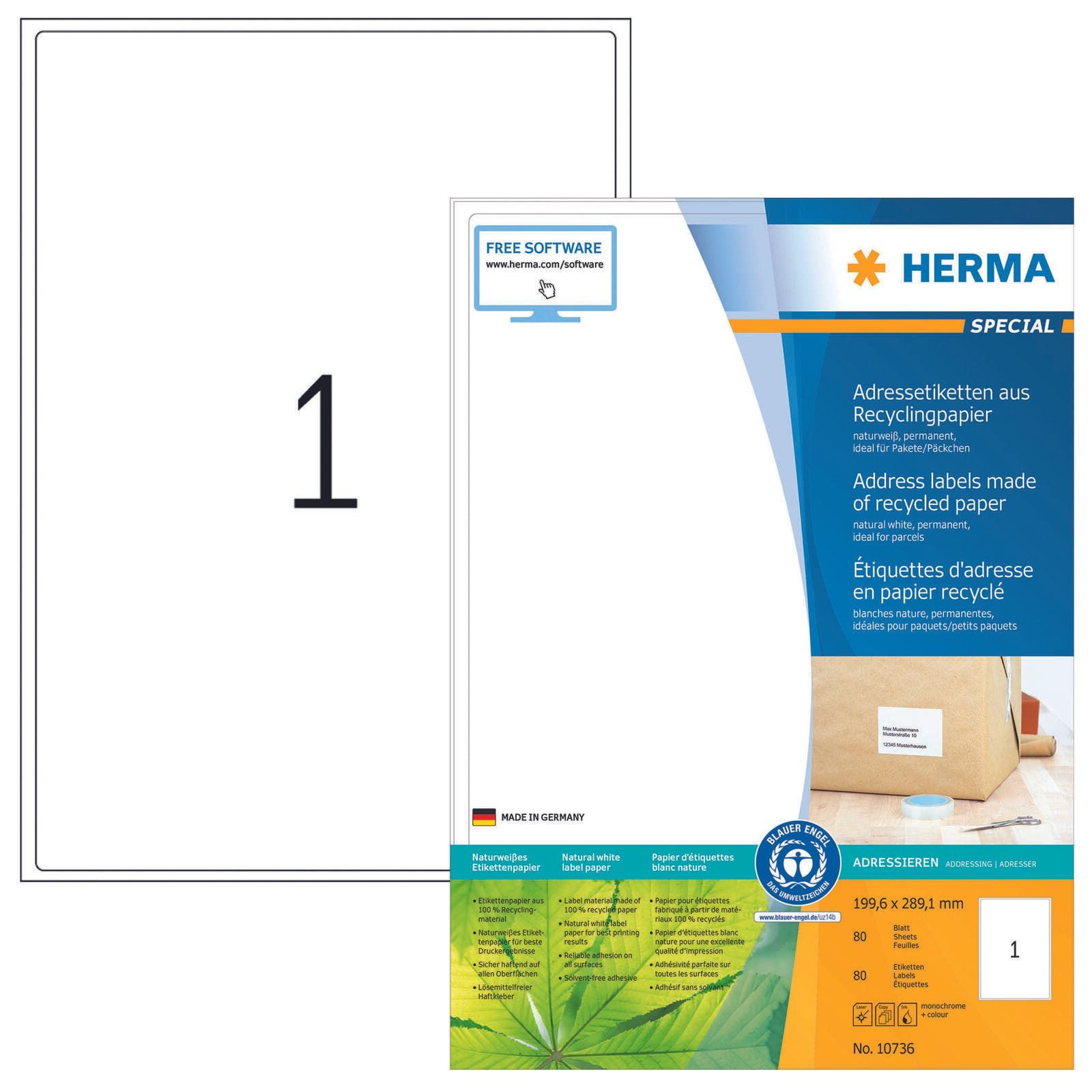 HERMA Etiketten 10736 weiß 199,6 x 289,1 mm