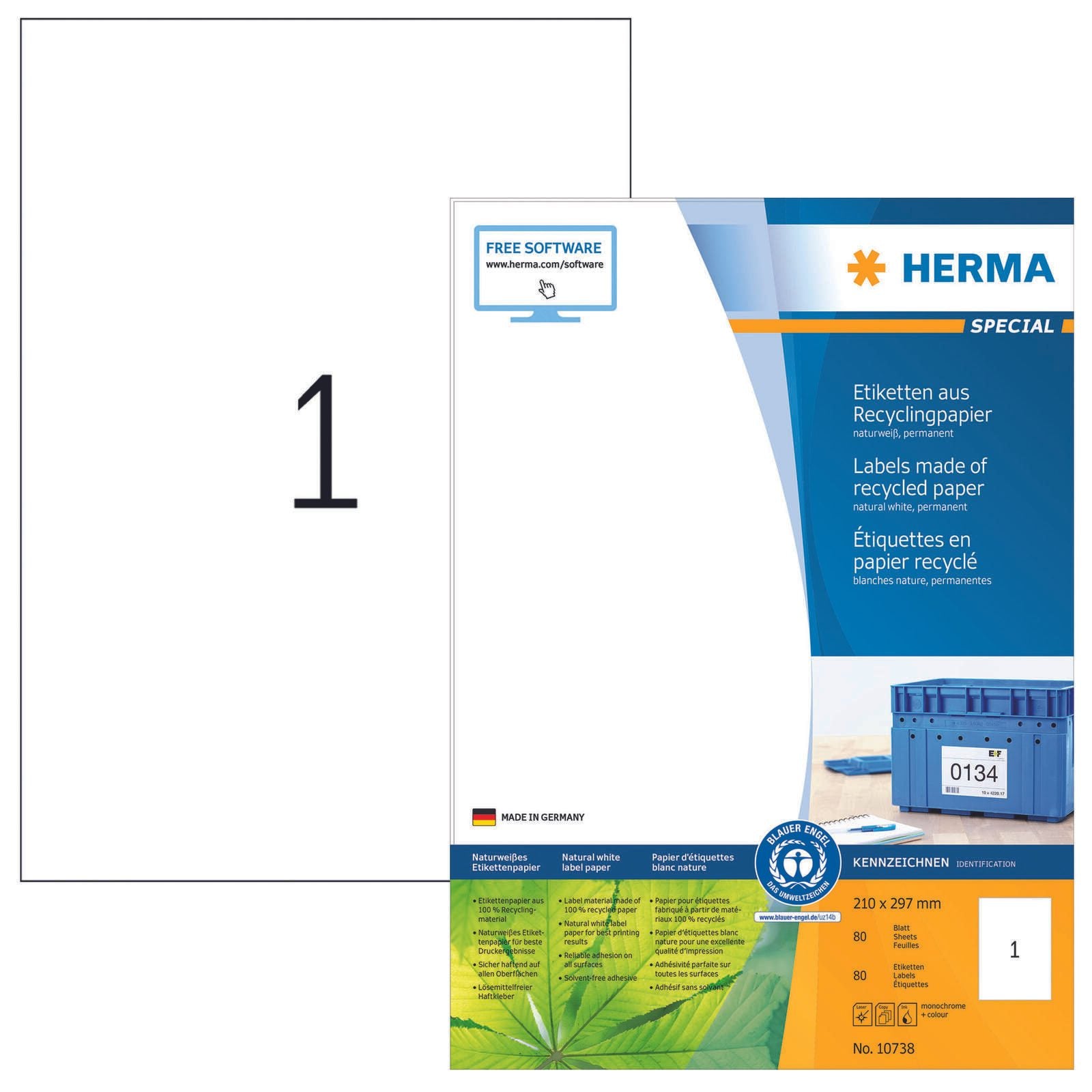 HERMA Etiketten 10738 weiß 297,0 x 210,0 mm