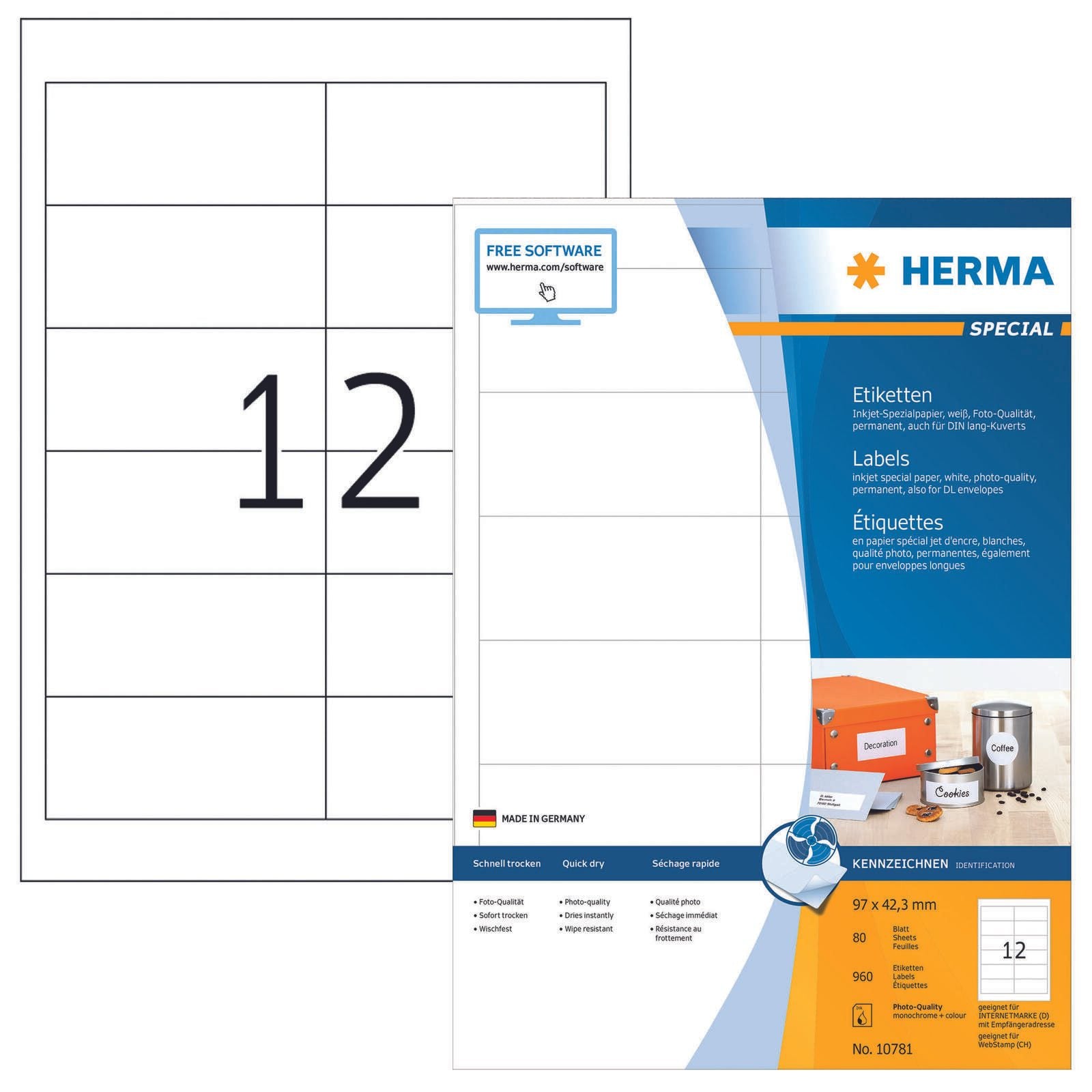 HERMA Etiketten 10781 weiß 97,0 x 42,3 mm