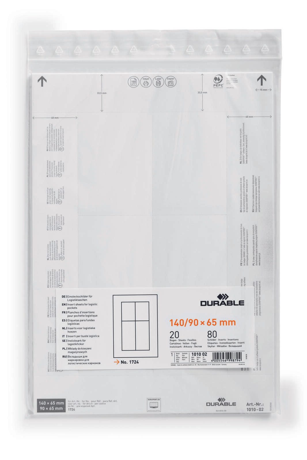 DURABLE Einsteckschilder für Kennzeichnungstaschen 6,5 x 14,0/9,0 cm