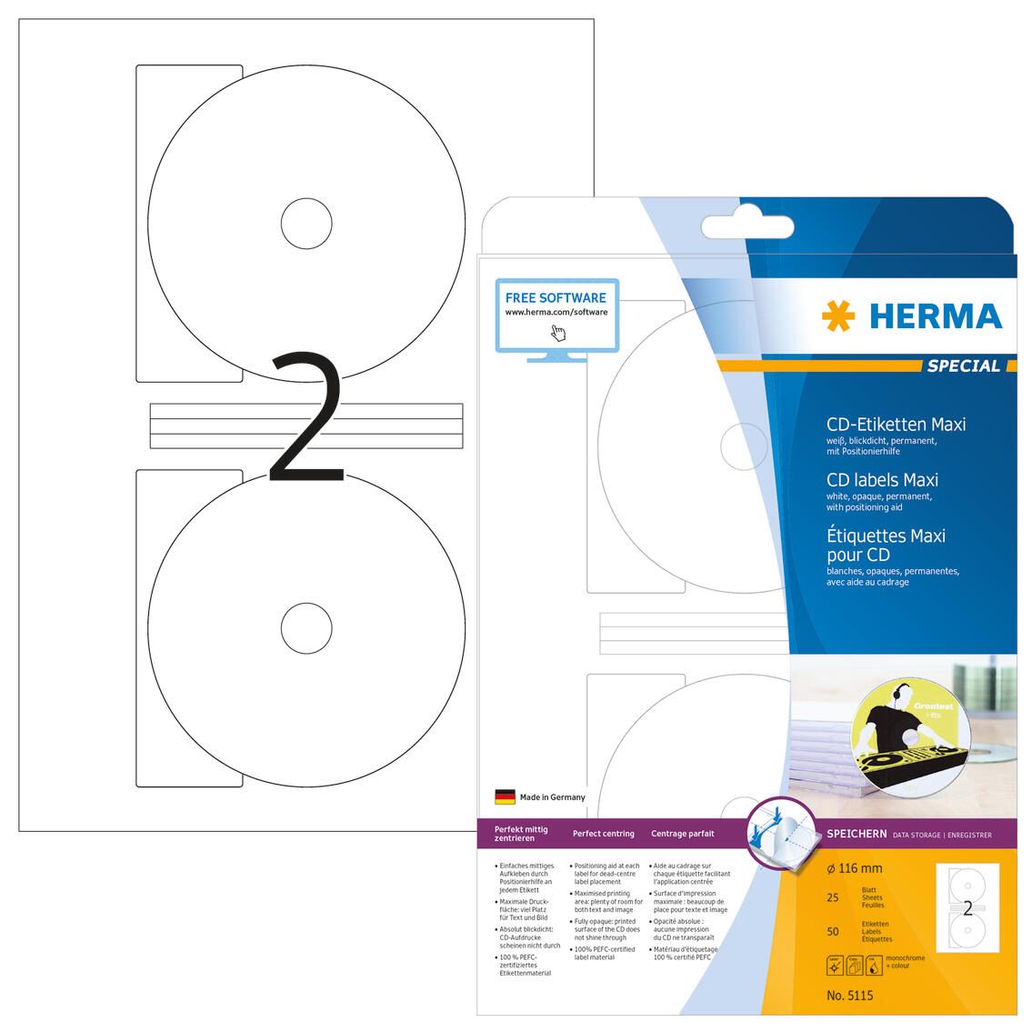 HERMA CD-Etiketten CD-Etiketten,maxi, Ø 116 mm 5115 weiß