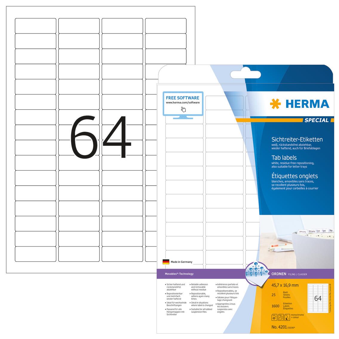 HERMA Sichtreiter-Etiketten 4201 weiß 45,7 x 16,9 mm