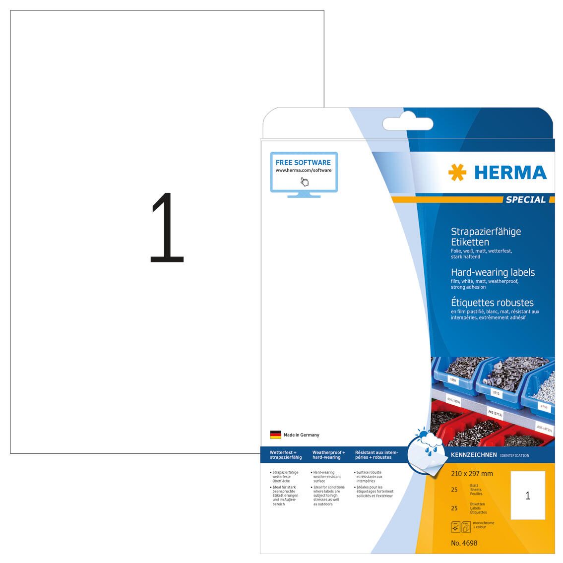 HERMA wetterfeste Folienetiketten 210,0 x 297,0 mm