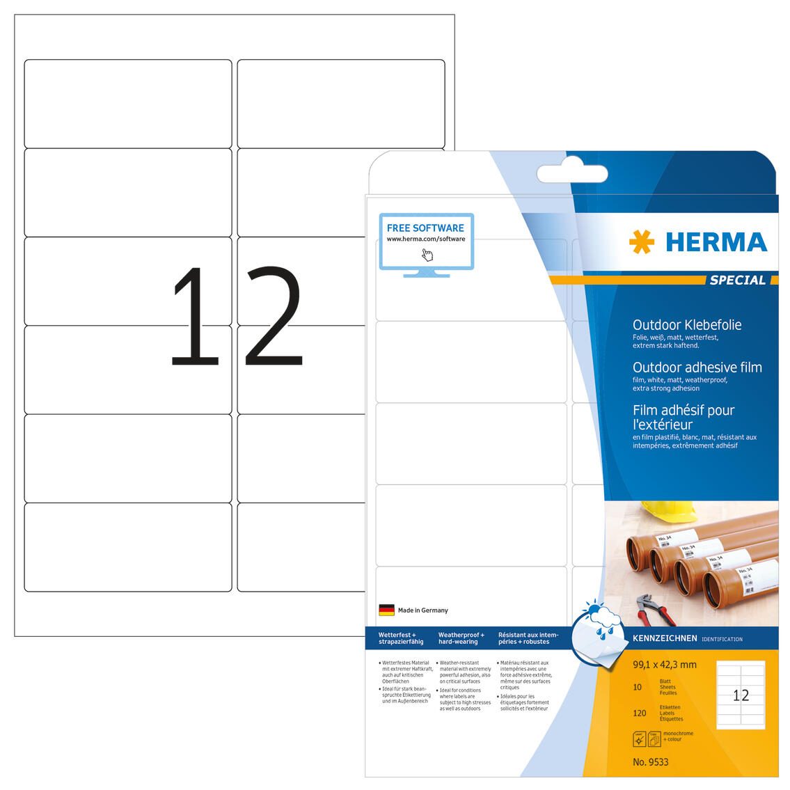 HERMA Folien-Kraftklebe-Etiketten 99,1 x 42,3 mm