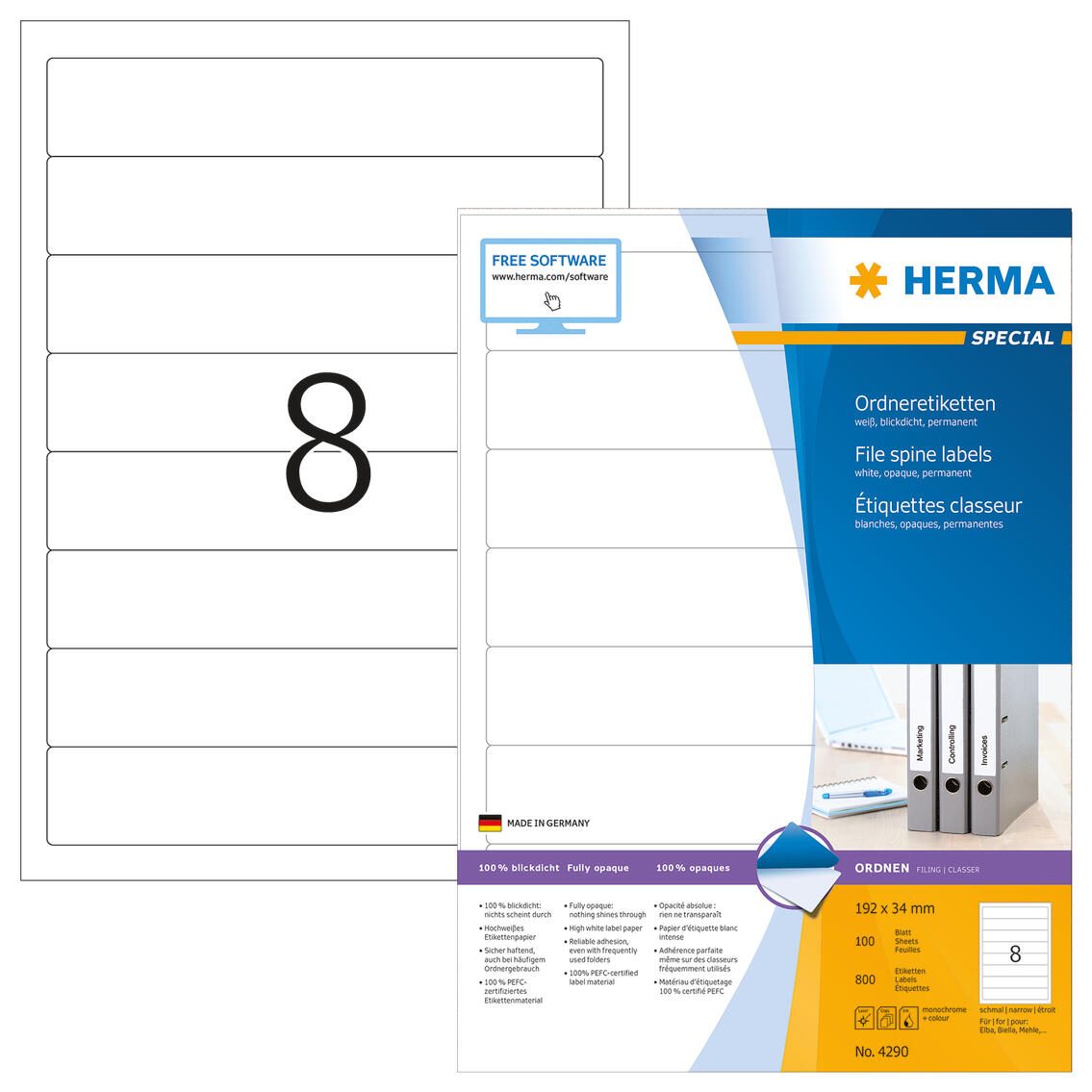 HERMA Ordneretiketten 34,0 x 192,0 mm weiß