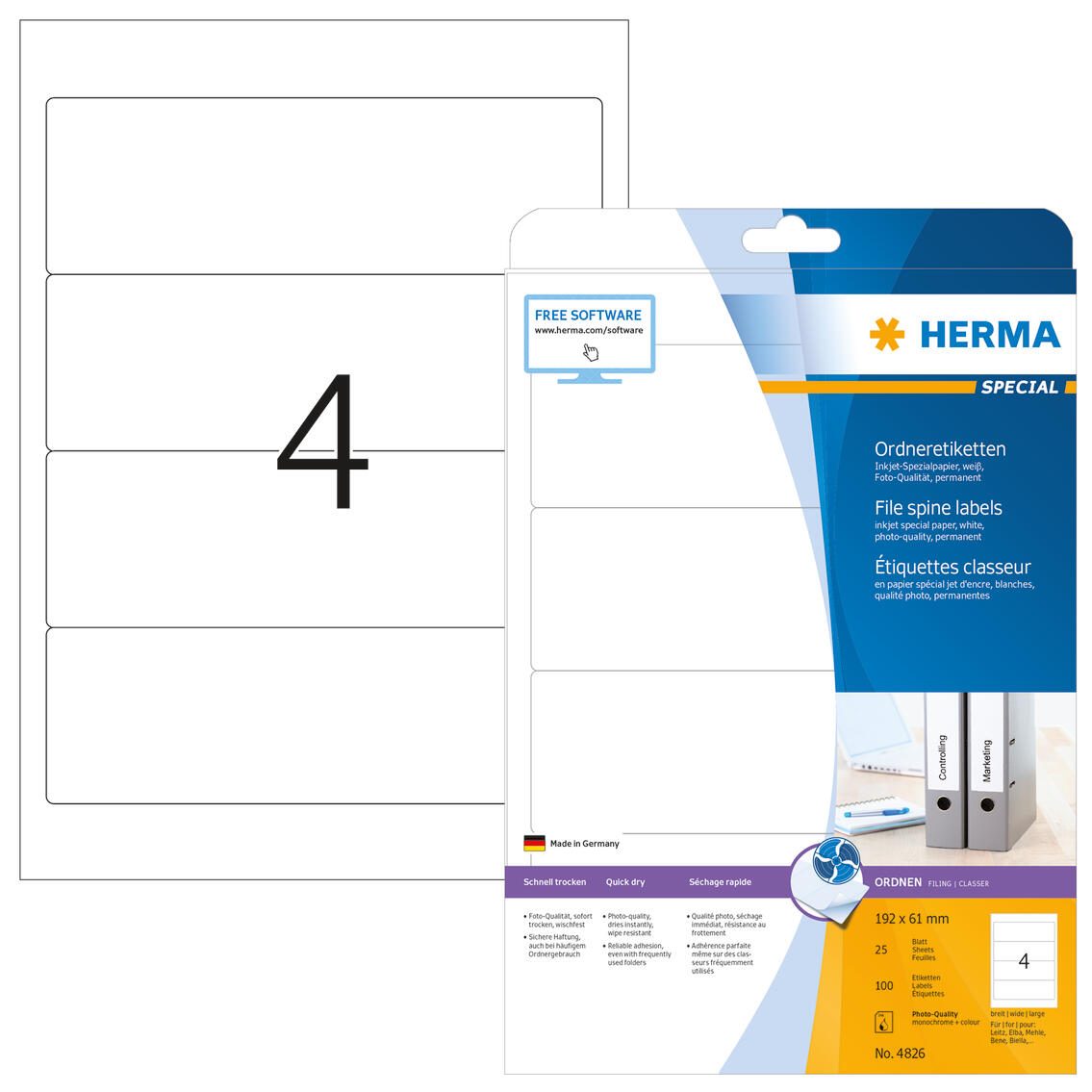 HERMA Ordneretiketten 61,0 x 192,0 mm weiß