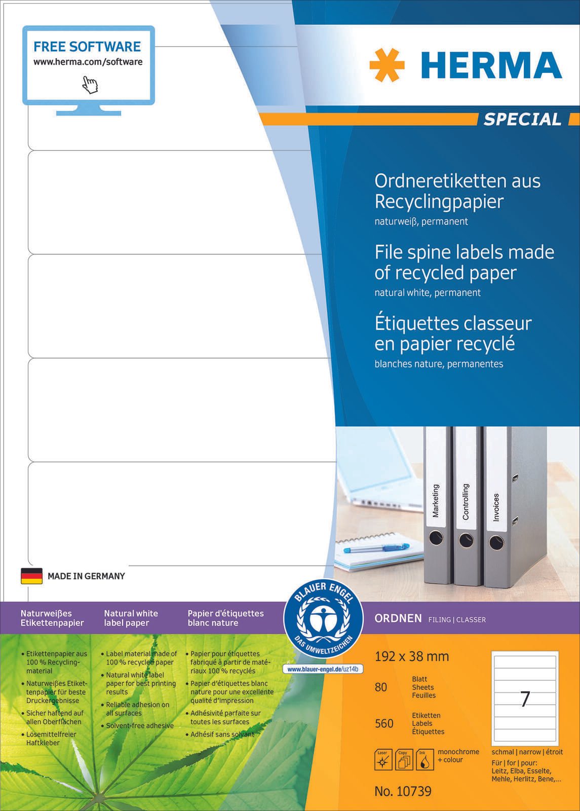 HERMA Ordneretiketten 38,0 x 192,0 mm weiß