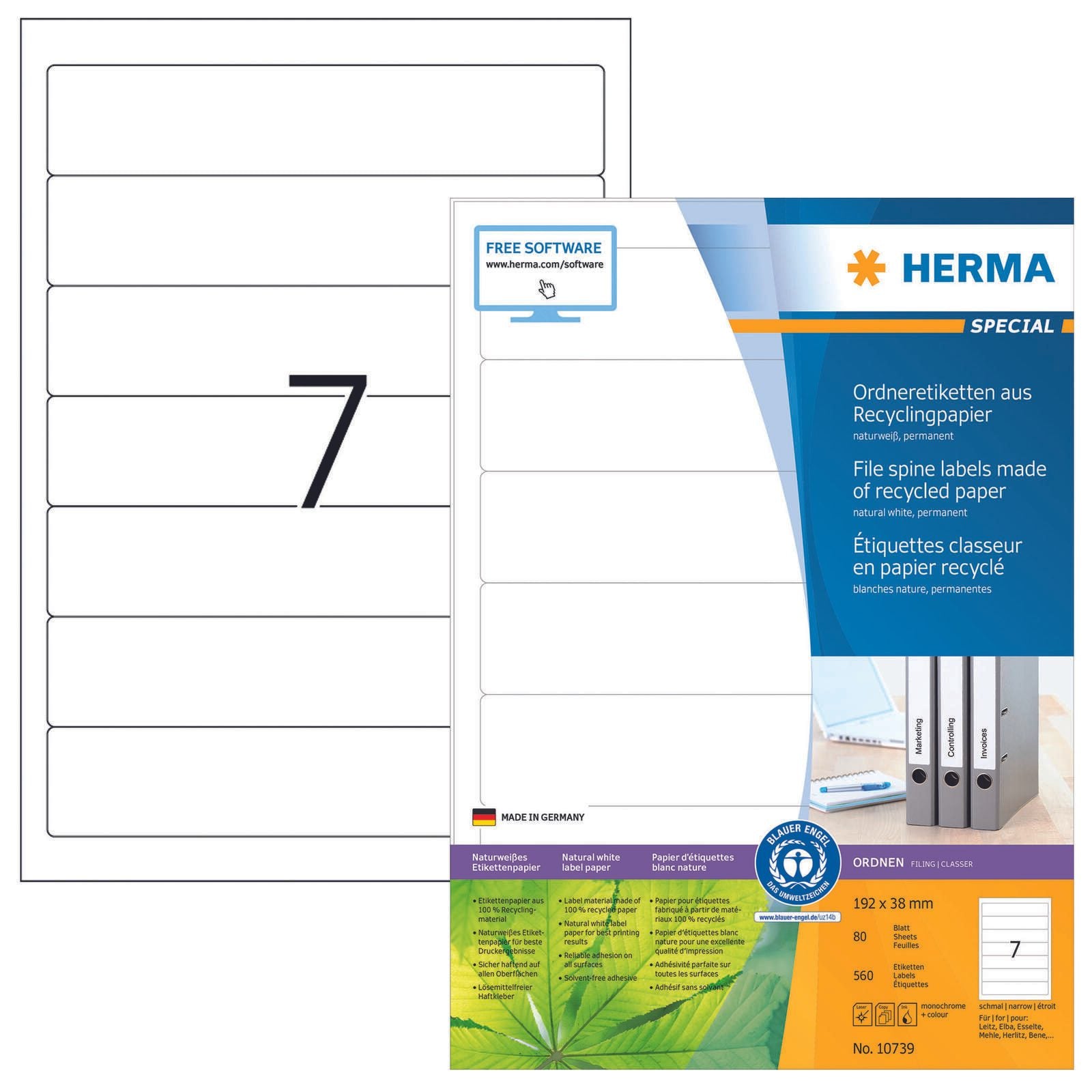 HERMA Ordneretiketten 38,0 x 192,0 mm weiß