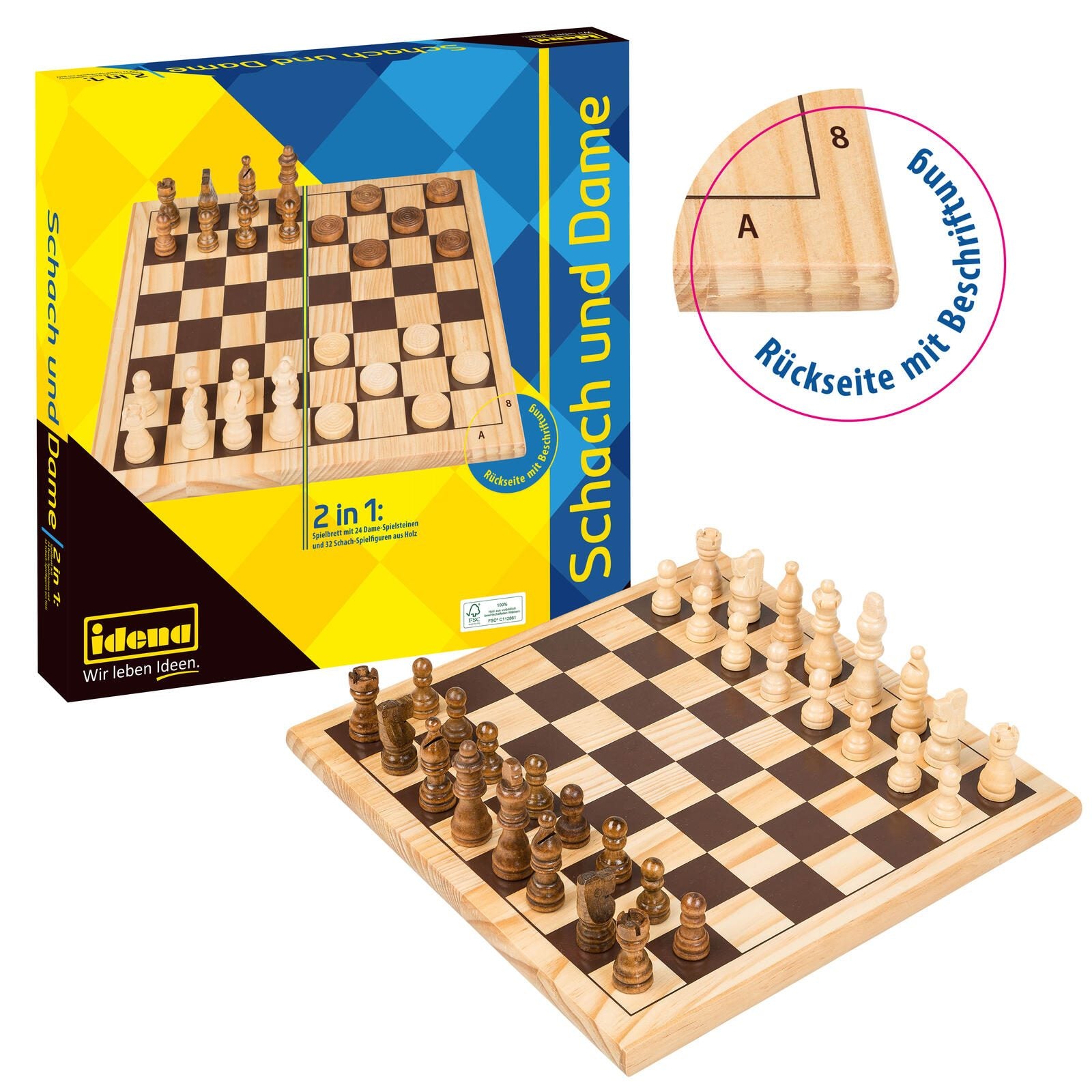 Idena 2in1 Schach und Dame Brettspiel
