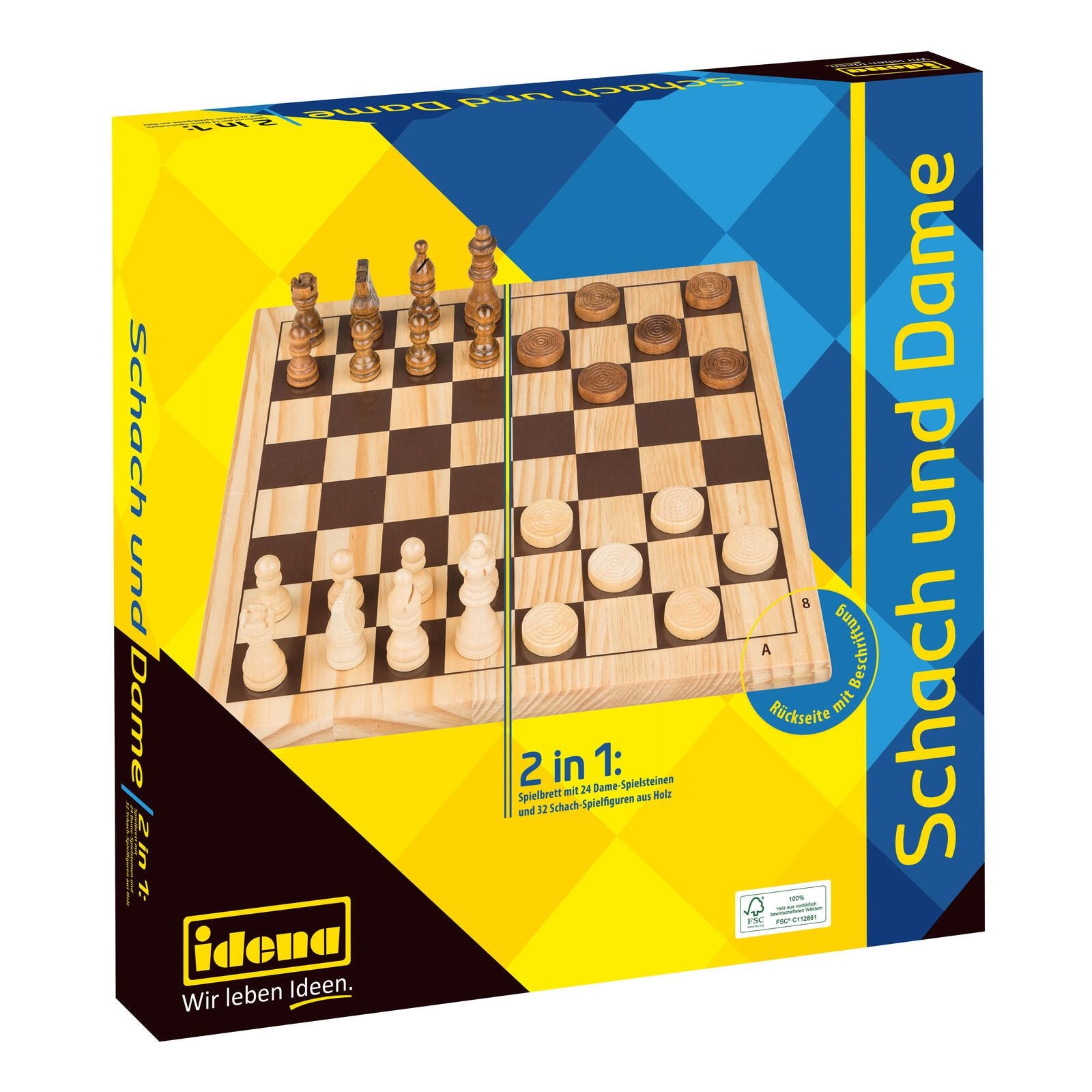 Idena 2in1 Schach und Dame Brettspiel