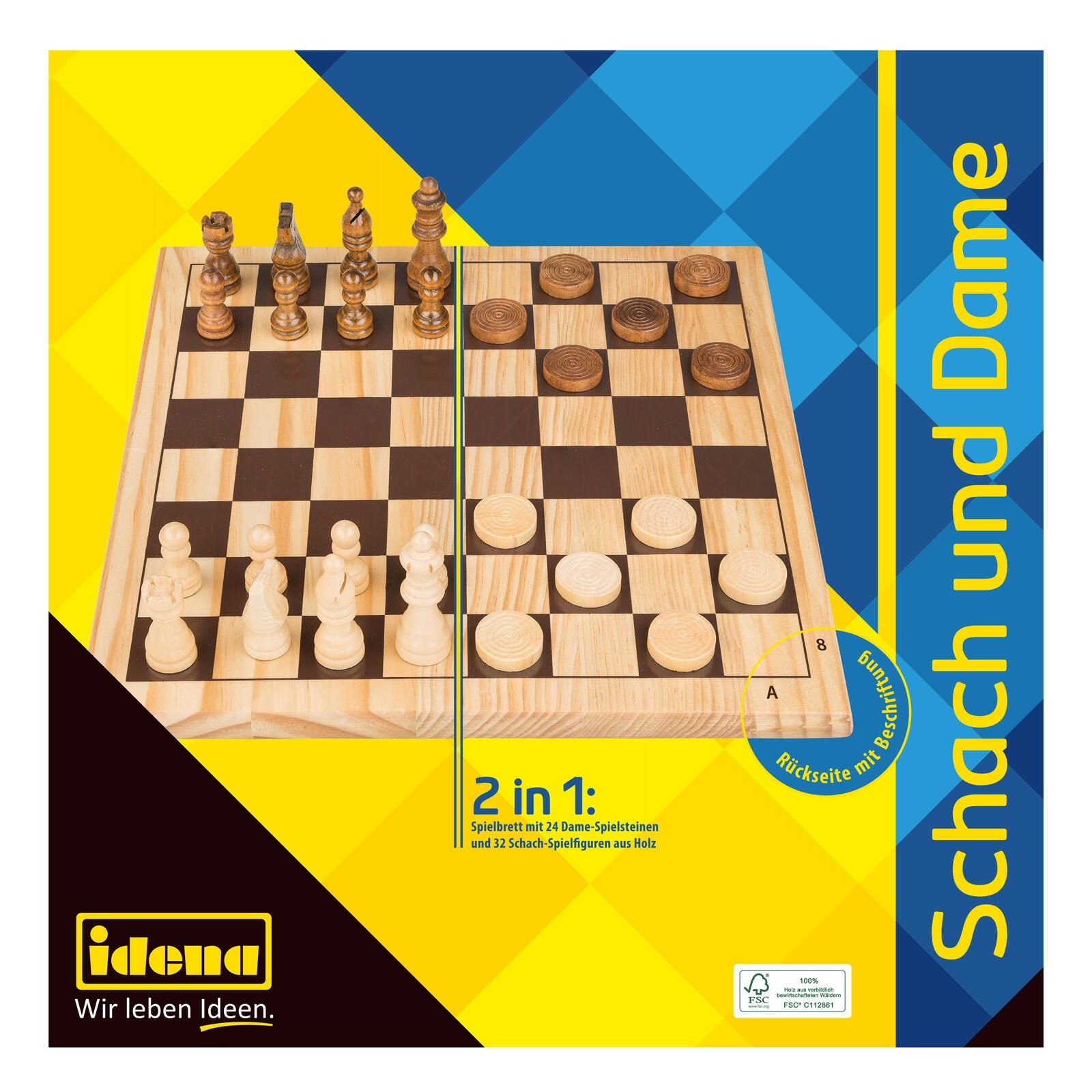 Idena 2in1 Schach und Dame Brettspiel