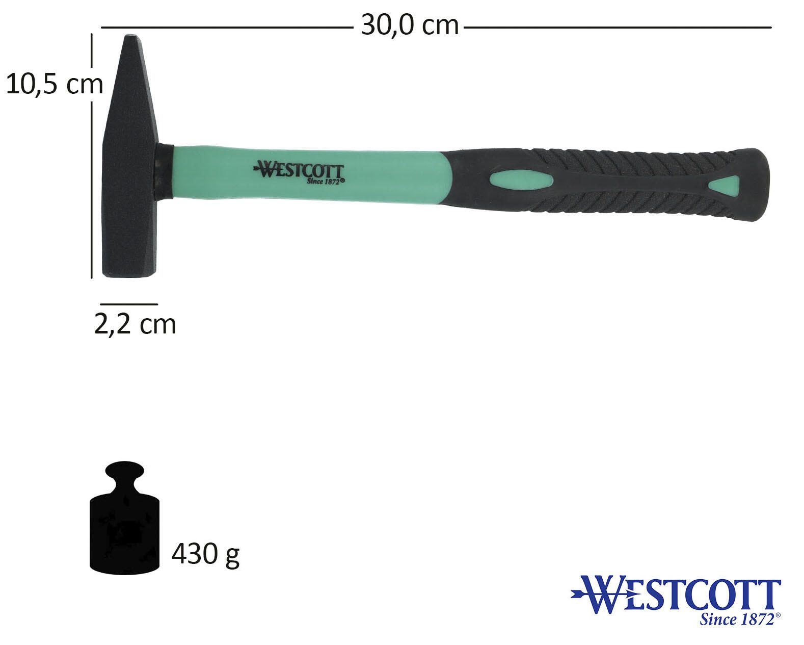 WESTCOTT Schlosserhammer 300 g Kopf: Kohlenstoffstahl