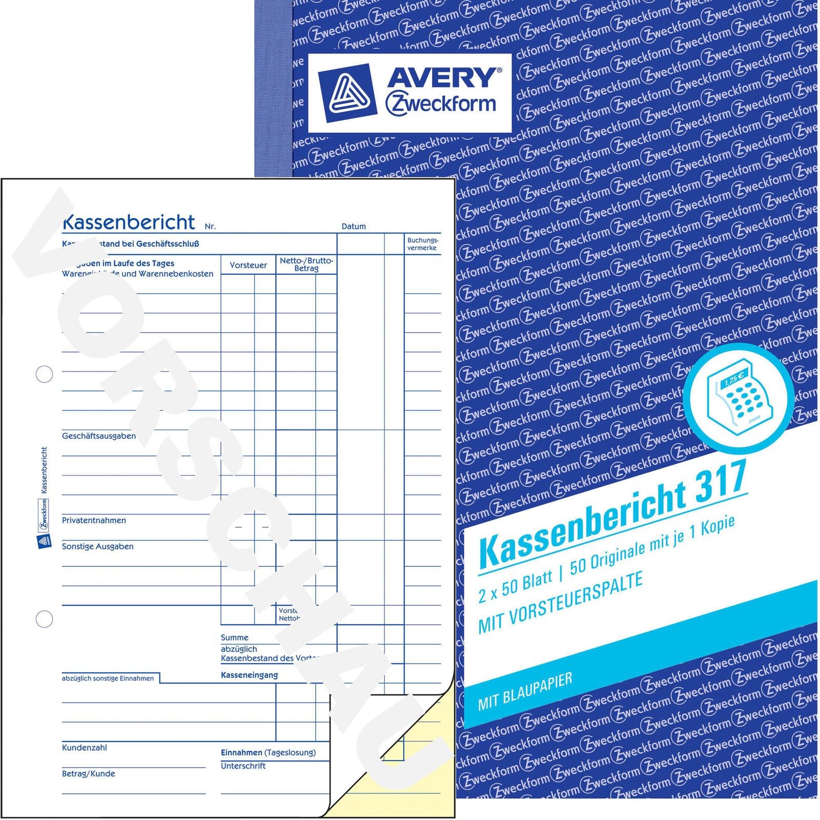 AVERY Zweckform Formularbuch Kassenbericht DIN A5 2x 50 Seiten