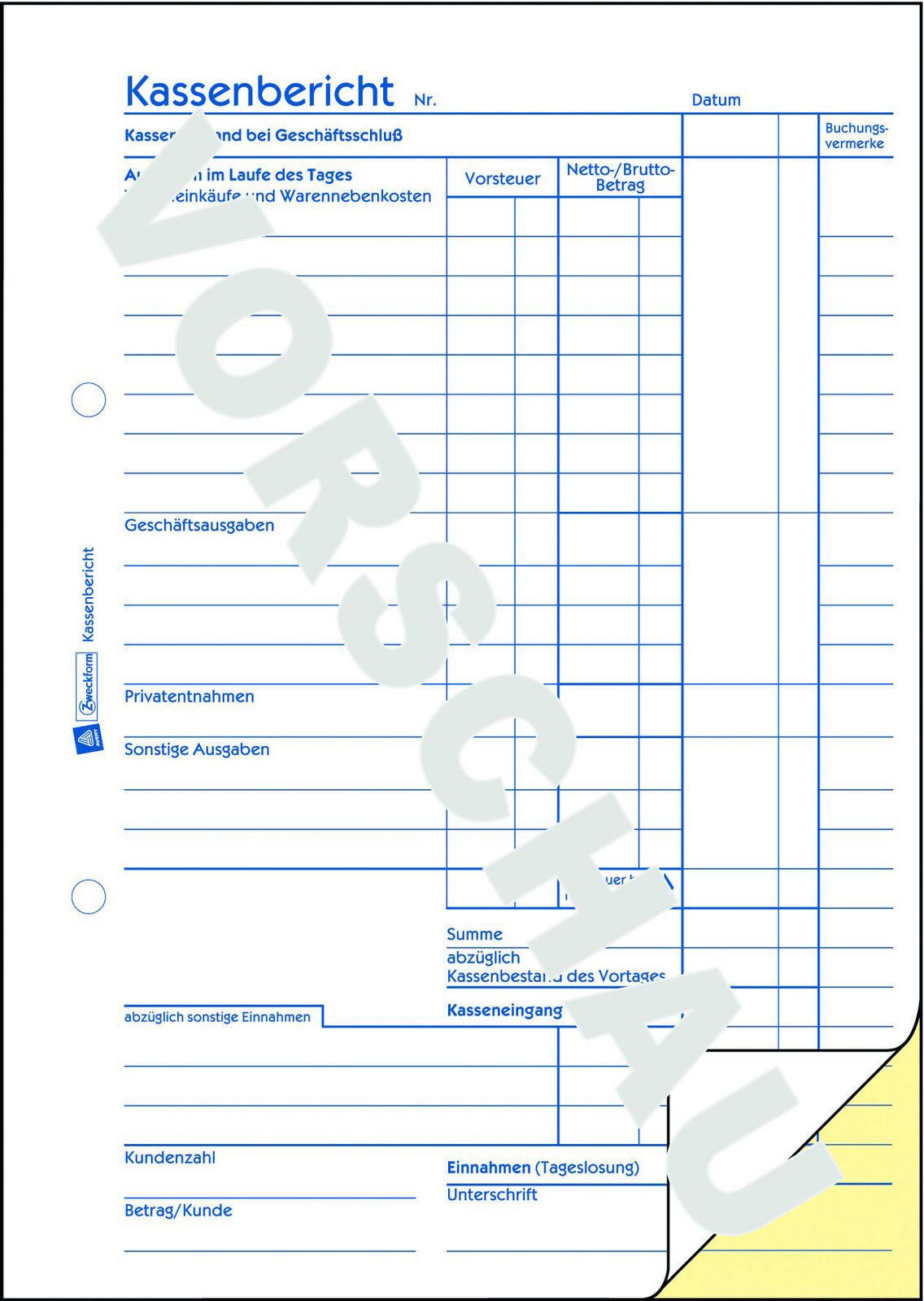 AVERY Zweckform Formularbuch Kassenbericht DIN A5 2x 50 Seiten