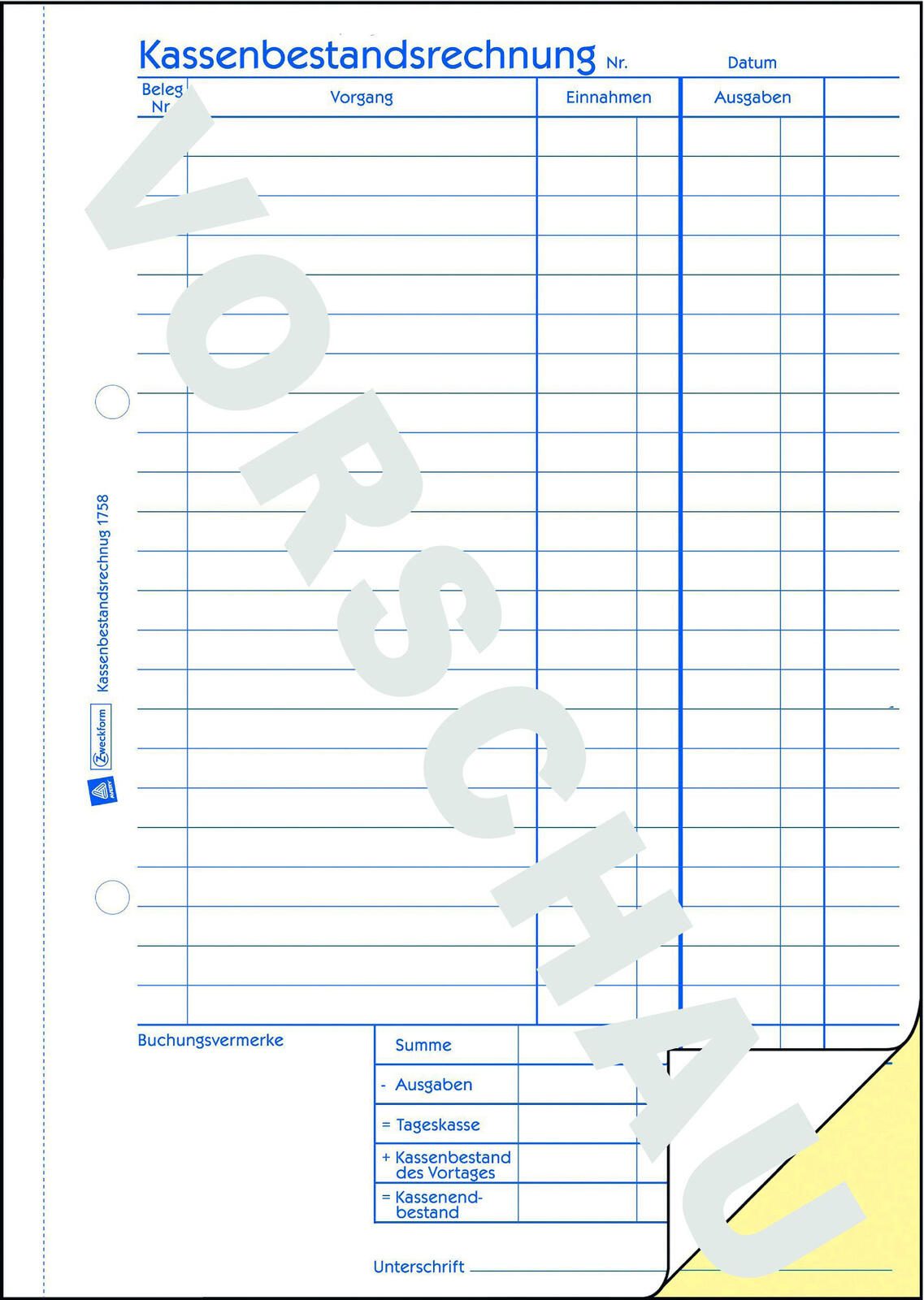 AVERY Zweckform Formularbuch Kassenbericht/Bestandsrechnung DIN A5 2x 40 Seiten