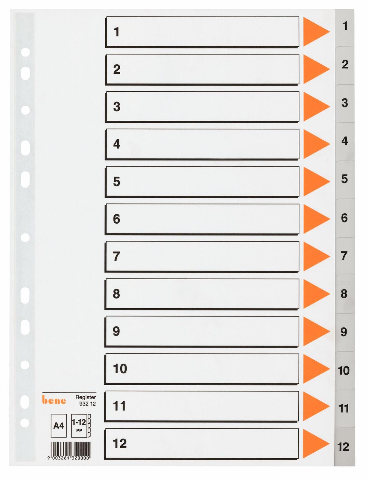 bene Ordnerregister Vollformat 1-12 DIN A4
