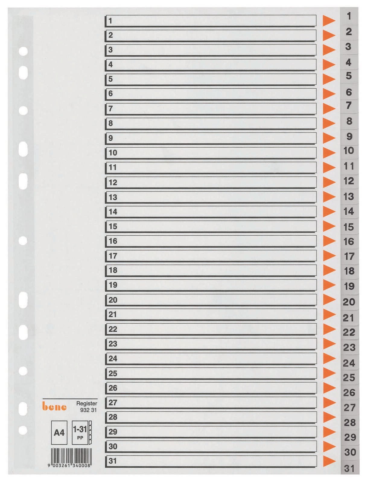 bene Ordnerregister Vollformat 1-31 DIN A4