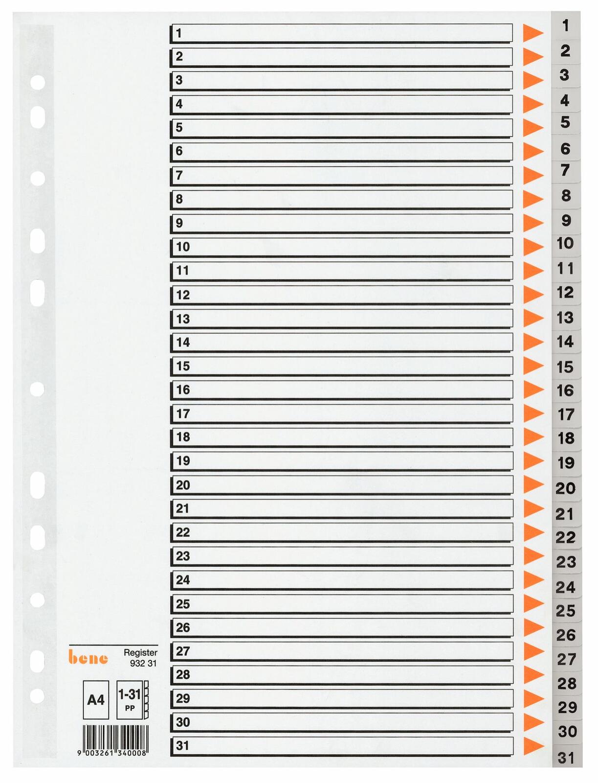 bene Ordnerregister Vollformat 1-31 DIN A4