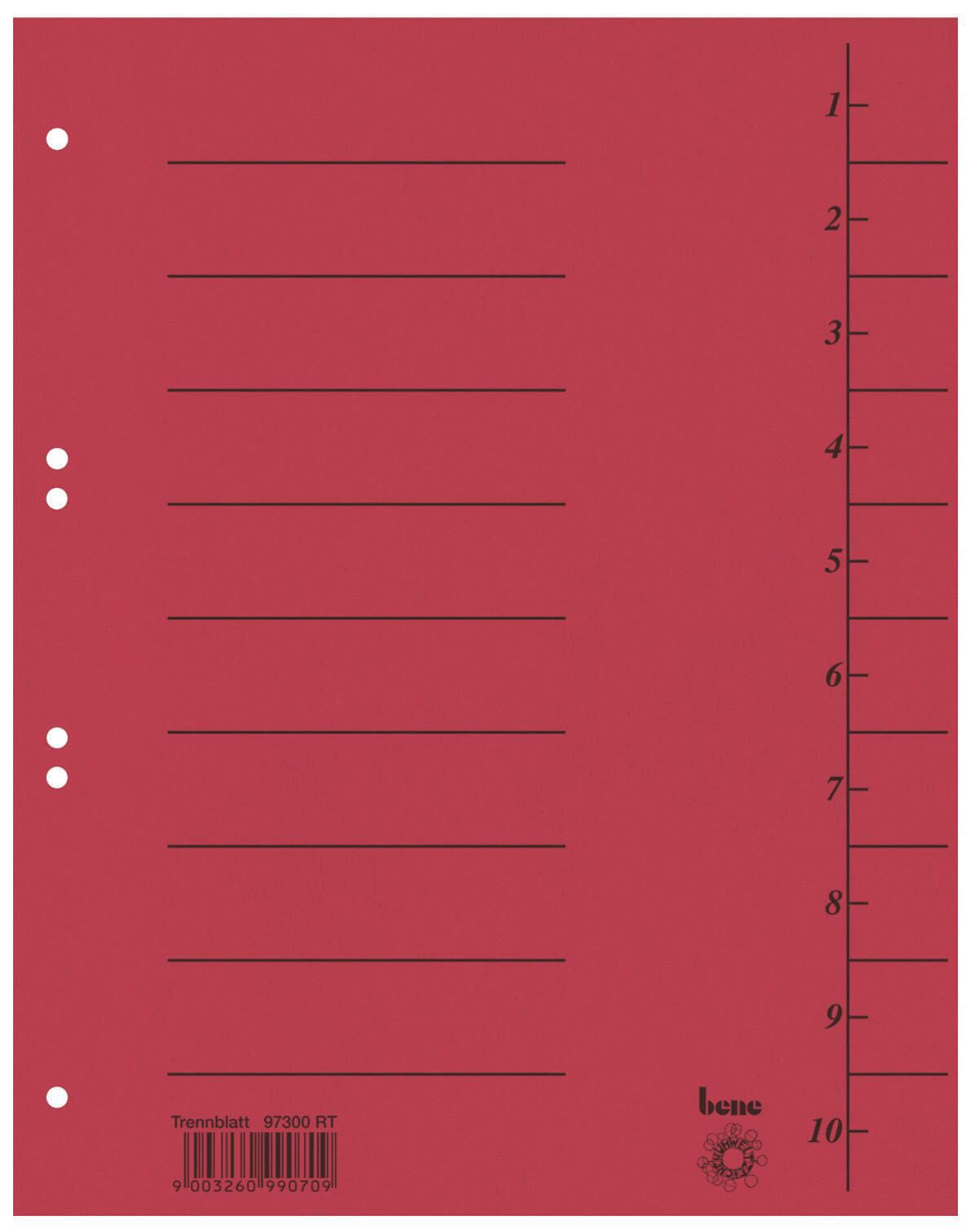 bene Trennblätter DIN A4 250 g/m² rot