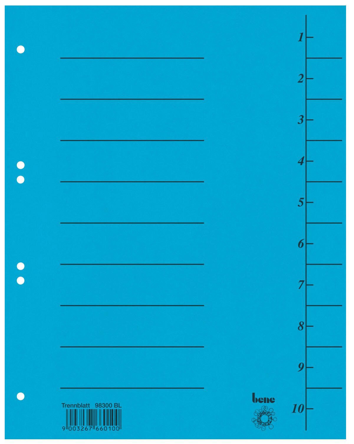 bene Trennblätter DIN A4 210 g/m² blau