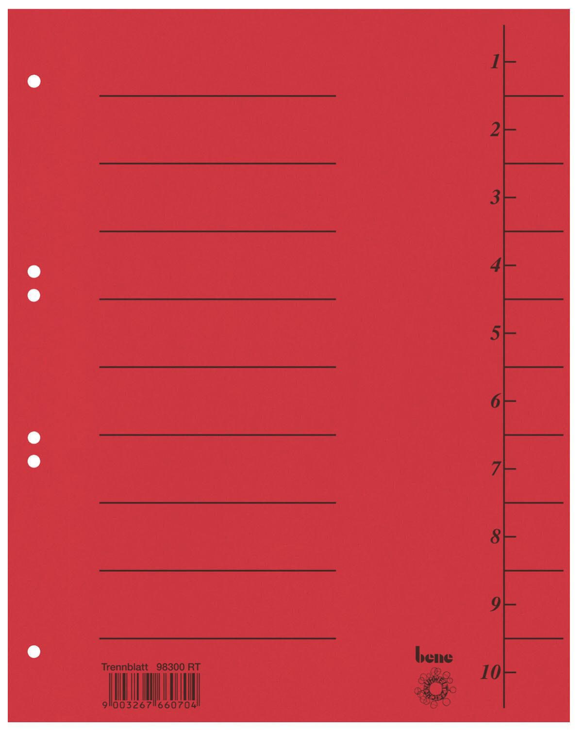 bene Trennblätter DIN A4 210 g/m² rot