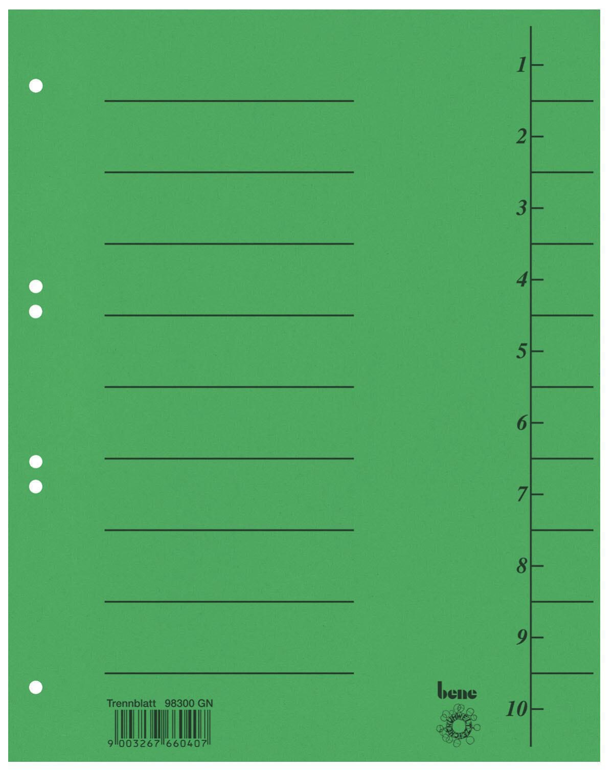 bene Trennblätter DIN A4 210 g/m² grün