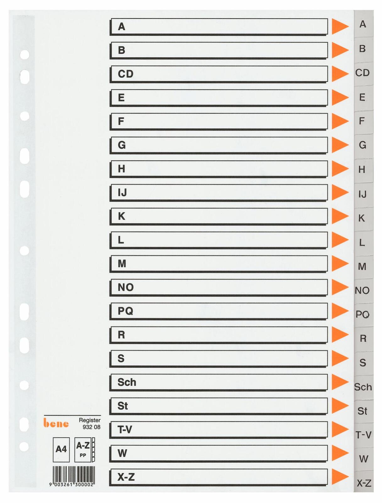 bene Ordnerregister Vollformat A-Z DIN A4