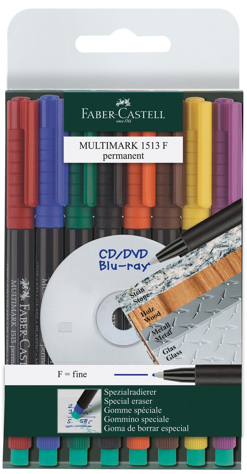 FABER-CASTELL Multimark 1513 F permanent Folienstifte-Set 0.6 mm Mehrfarbig