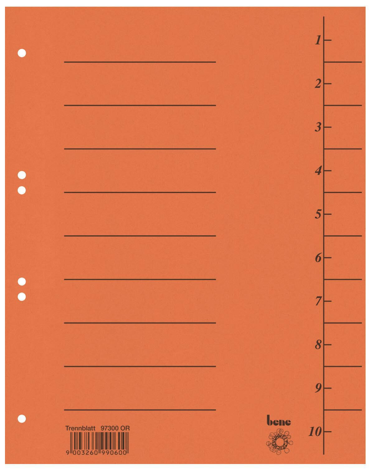 bene Trennblätter DIN A4 250 g/m² orange