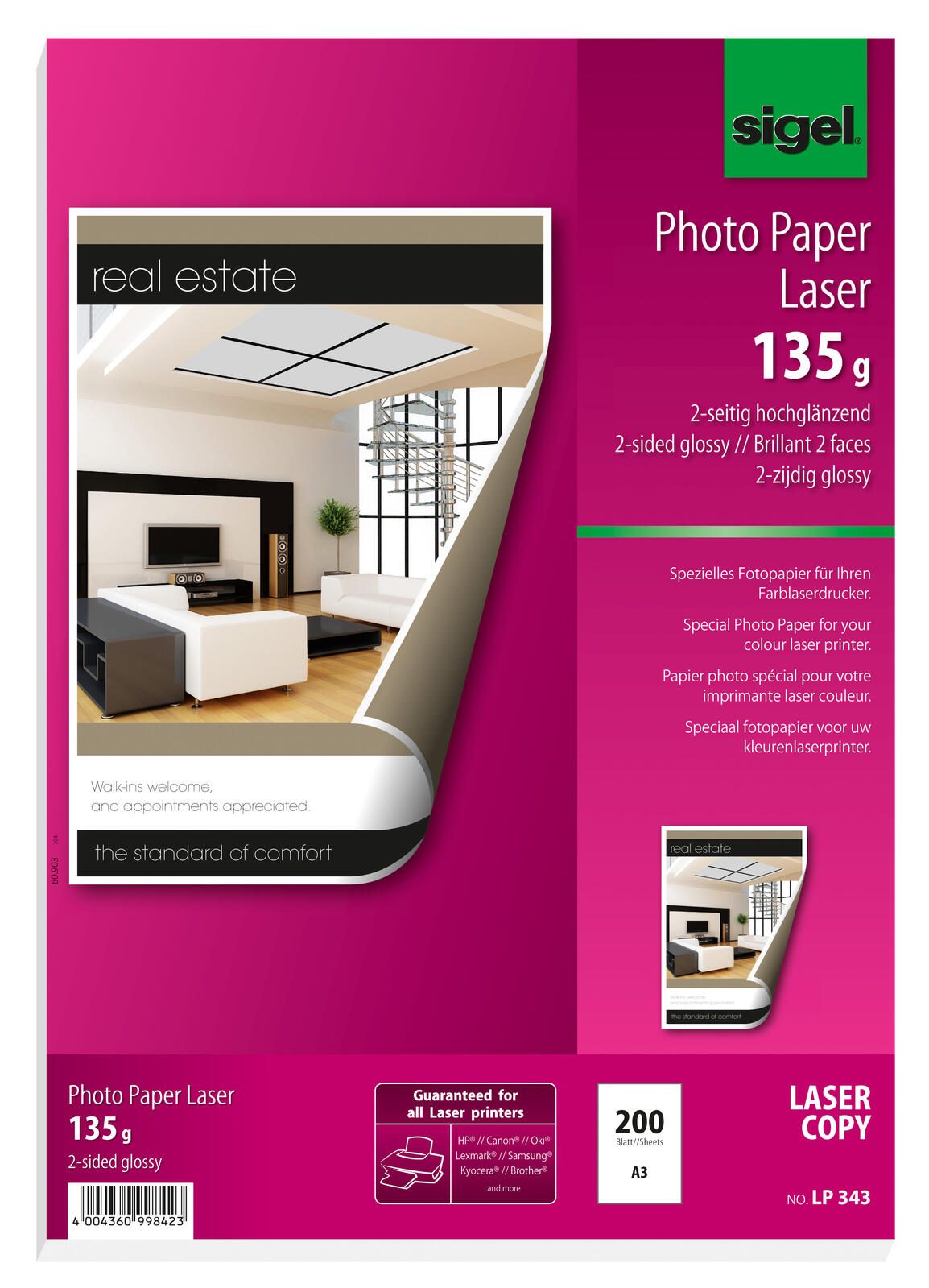SIGEL Fotopapier Farb Laser DIN A3 hochglänzend 135 g/m²