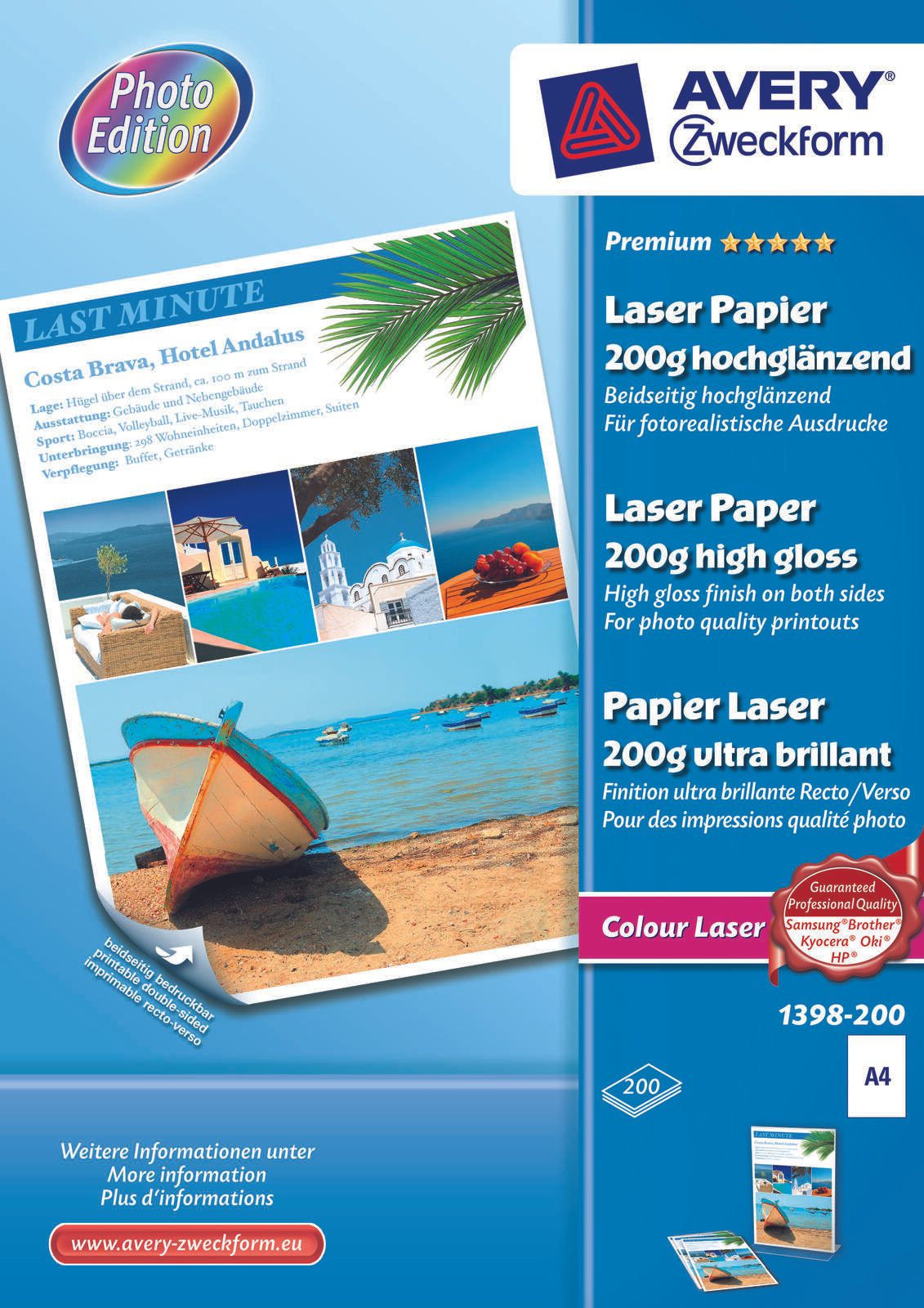 AVERY Zweckform Fotopapier Premium Colour Laser DIN A4 hochglänzend 200 g/m²