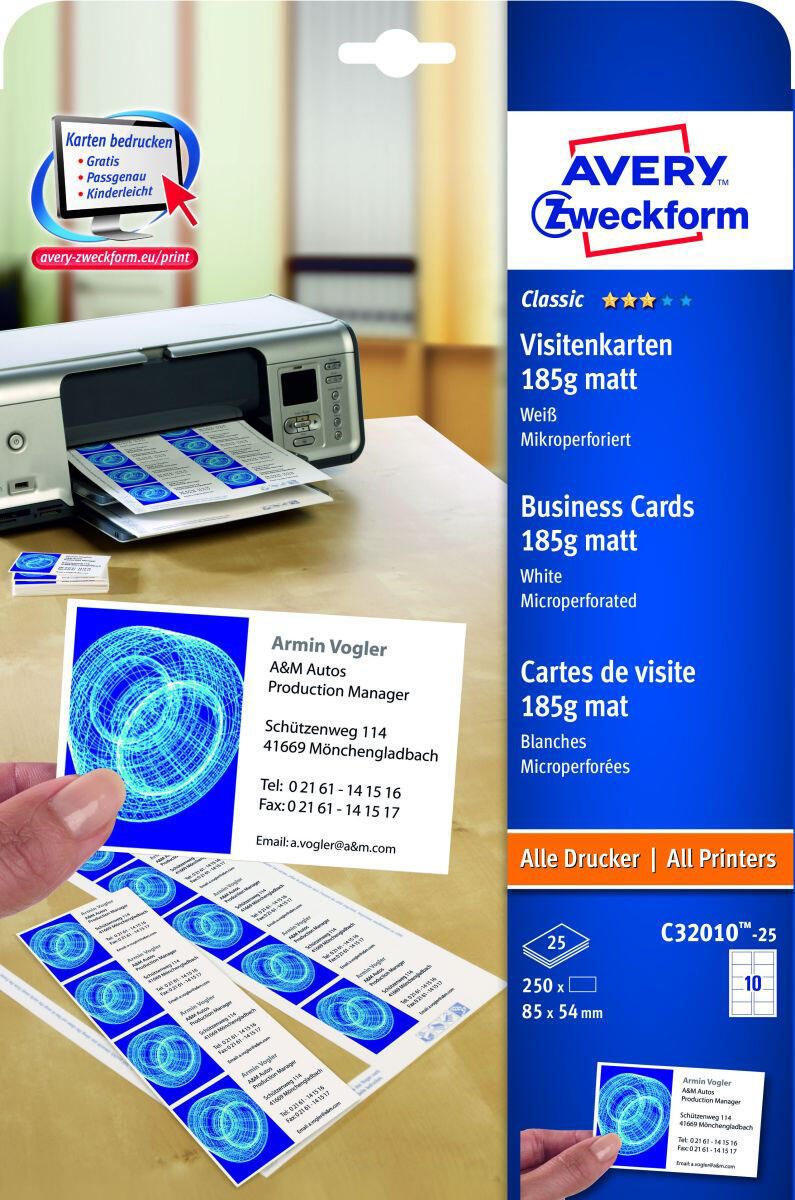 AVERY Zweckform Visitenkarten 185 g/m² matt weiß