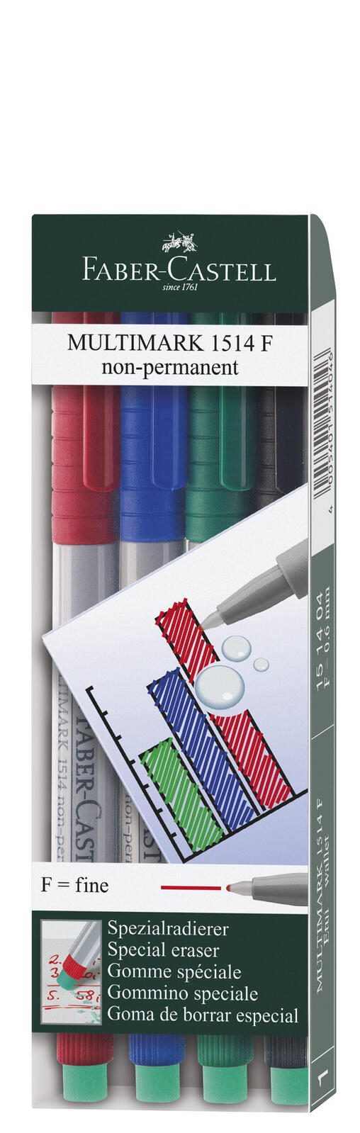 FABER-CASTELL Multimark 1514 F non-permanent Folienstifte-Set 0.6 mm Mehrfarbig